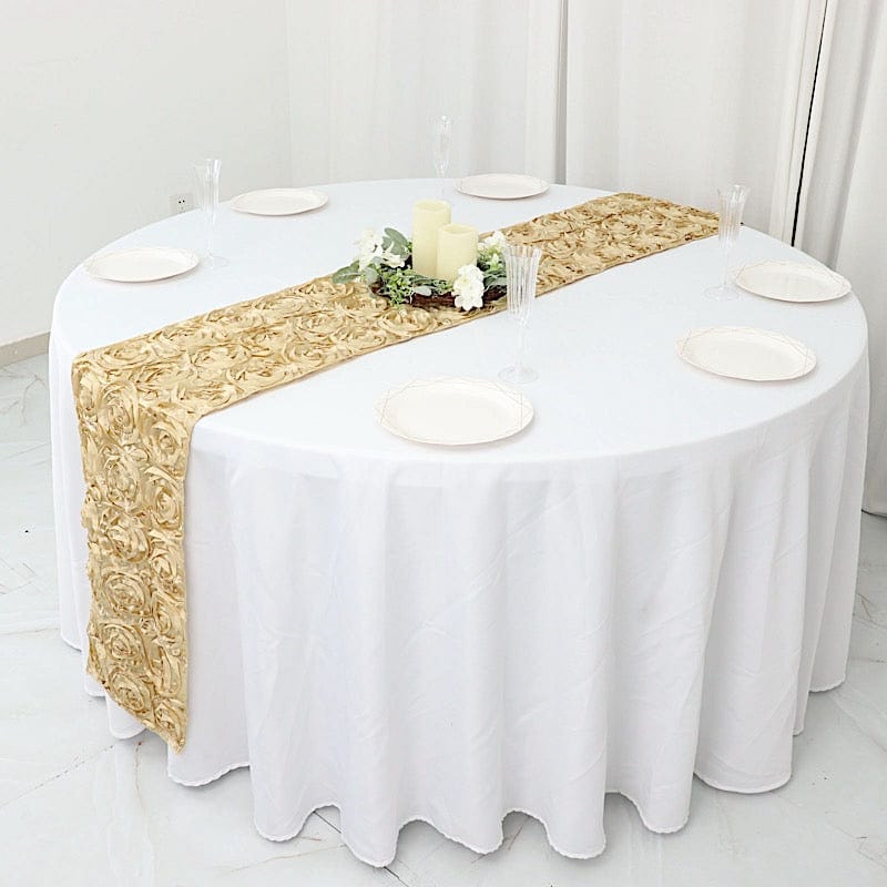 Elegant Satin Ribbon Roses Table Runner for Wedding Decor, Party Centerpiece, and Home Dining Table Decoration
