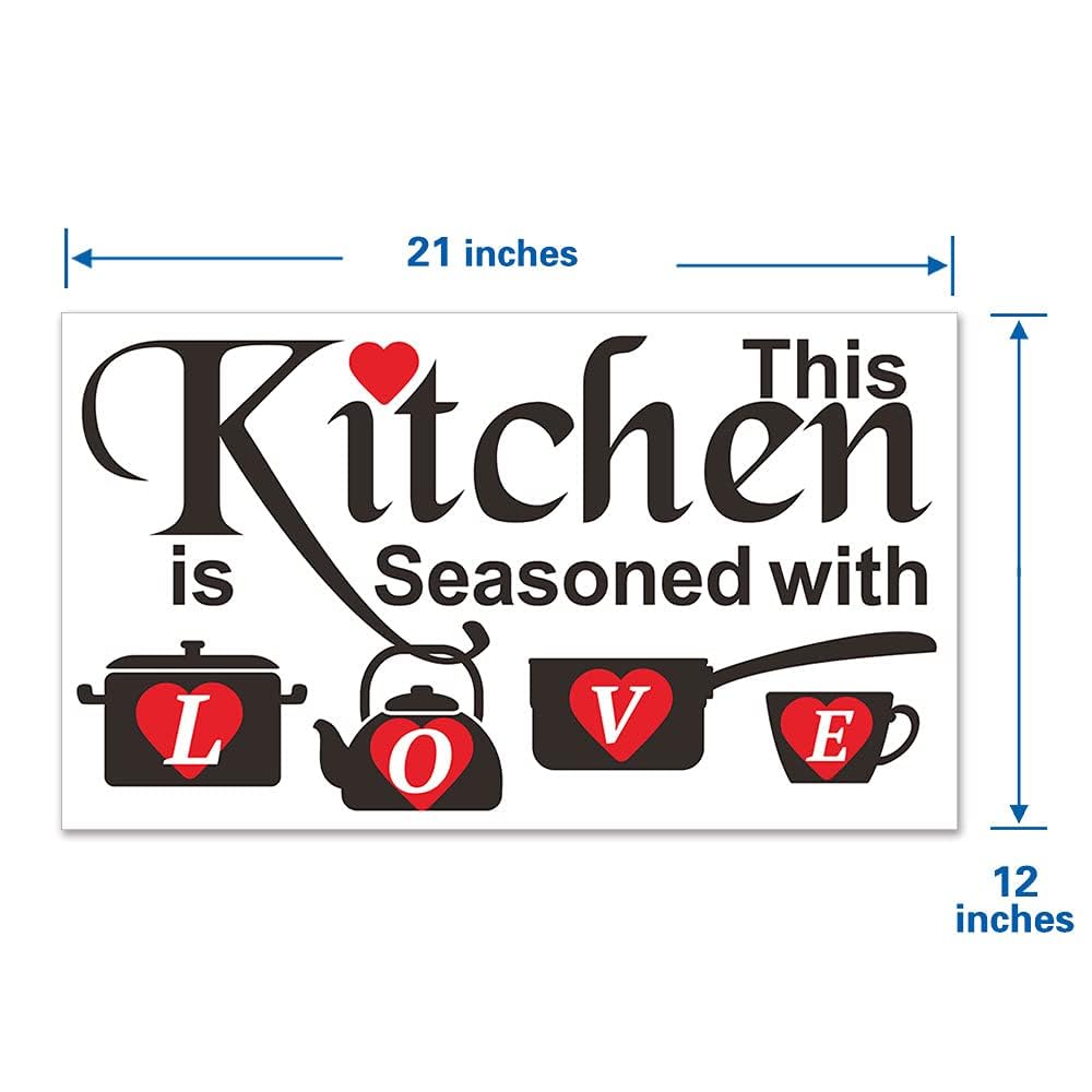 Kitchen Wall Decals - Family Love Quotes Vinyl Stickers, 'This Kitchen is Seasoned with Love' Wall Art for Dining Room, Restaurant & Cafe Decor