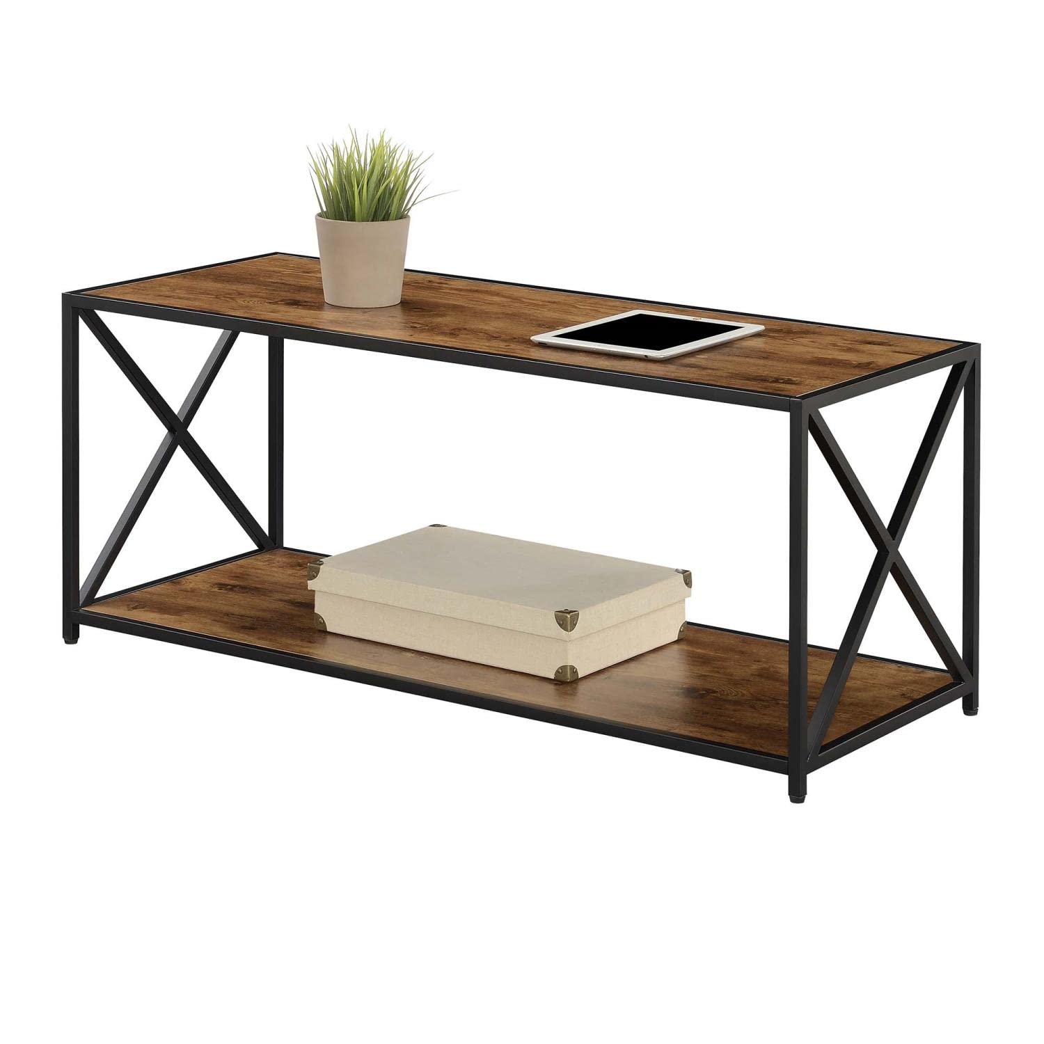 Convenience Concepts Tucson Coffee Table with Shelf - Rustic Barnwood & Black Finish for Living Room, Lounge, or Office