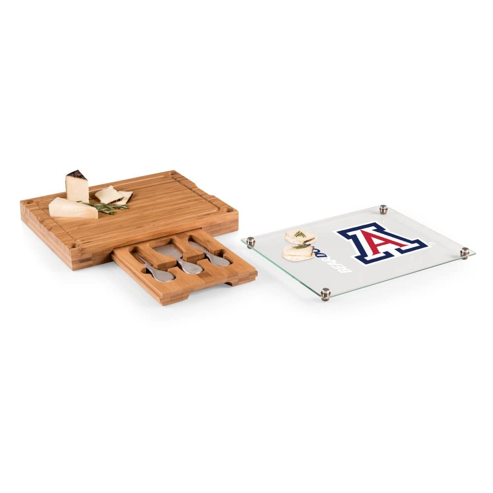 PICNIC TIME NCAA Concerto Glass Top Cheese Board and Knife Set - Bamboo Charcuterie Board with Glass Top Cutting Board for Cheese, Charcuterie, and Appetizers - Perfect for Parties, Picnics, and Entertaining