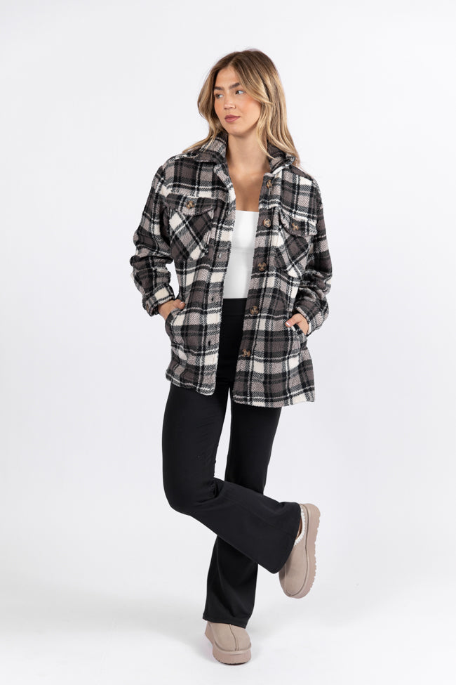 Through The Leaves Black Plaid Sherpa Shacket - Cozy Winter Jacket for Women | Perfect for Outdoor Adventures & Casual Wear