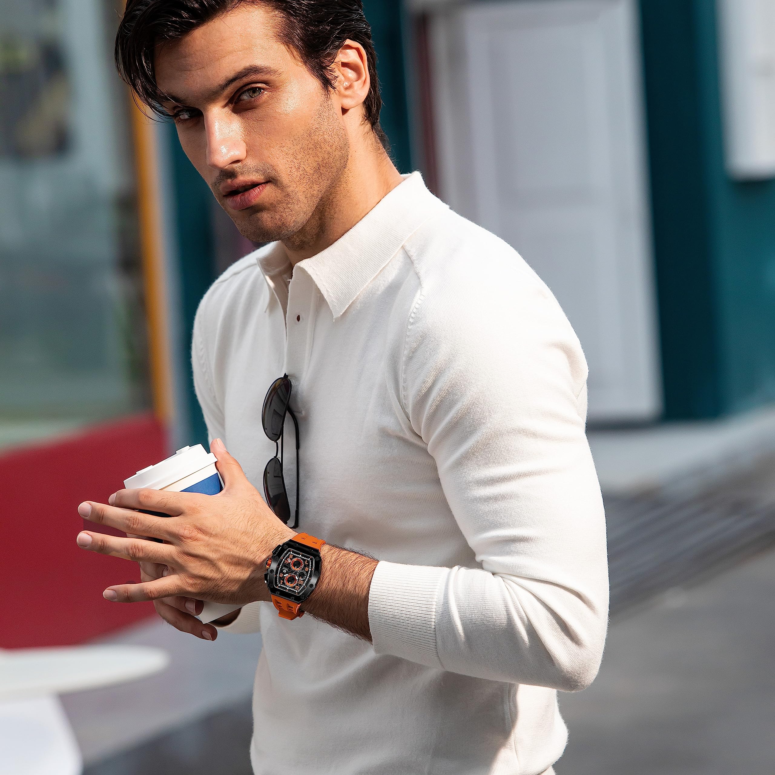 TSAR BOMBA Luxury Men's Watch - 50M Waterproof Tonneau Chronograph with Japanese Quartz Movement & Silicone Band - Perfect for Business, Casual & Outdoor Activities - Ideal Gift for Men