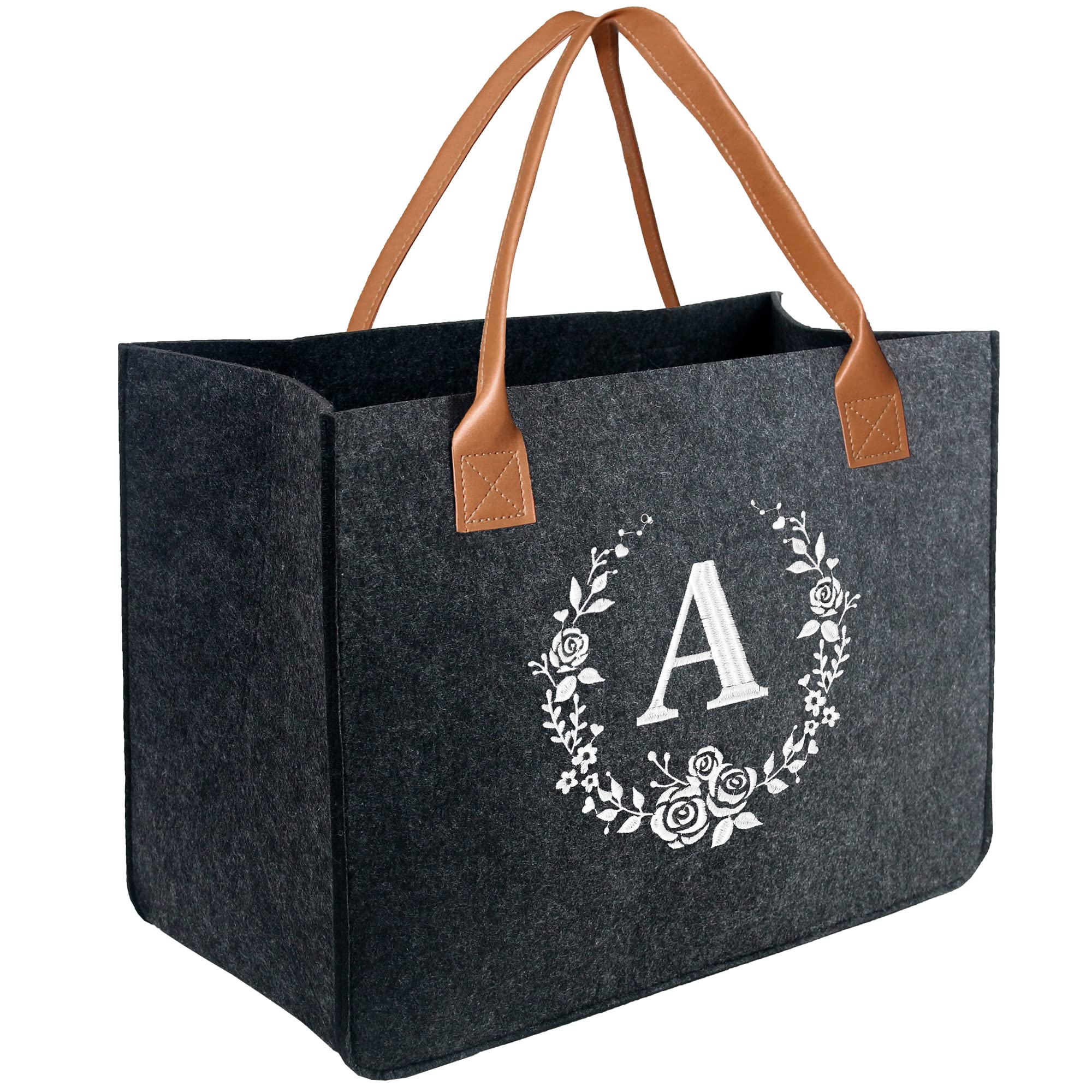 BeeGreen Personalized Felt Initial Tote Bag with Inner Pocket - Custom Monogrammed Teacher Gift, Mother's Day Present, Wedding Favor, Beach & Birthday Tote - Perfect for School, Shopping, Travel and Daily Use
