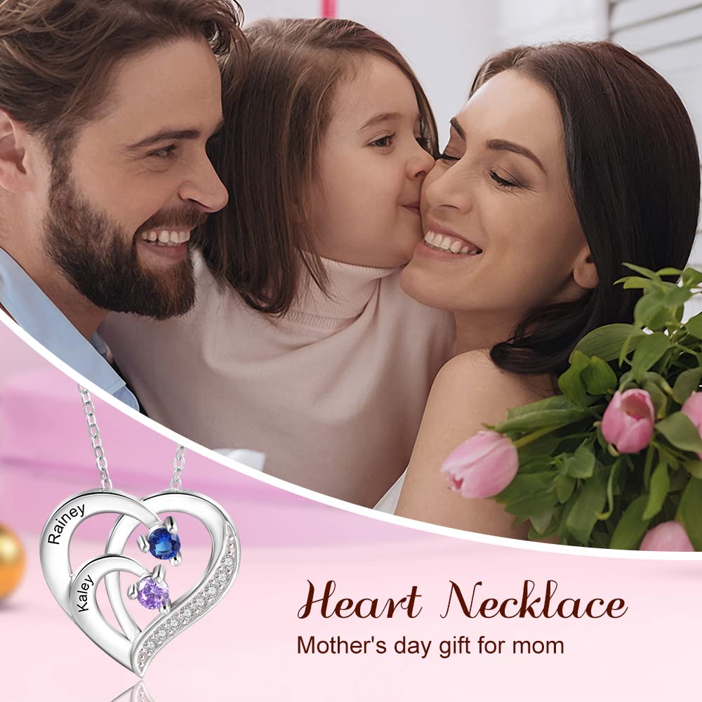 Personalized Birthstone Name Necklace for Women - 925 Sterling Silver Custom Heart Necklace | Unique Gifts for Mom, Wife, Girlfriend | Birthday, Mother's Day & Anniversary Present | Perfect for Everyday Wear, Special Occasions & Heartfelt Moments