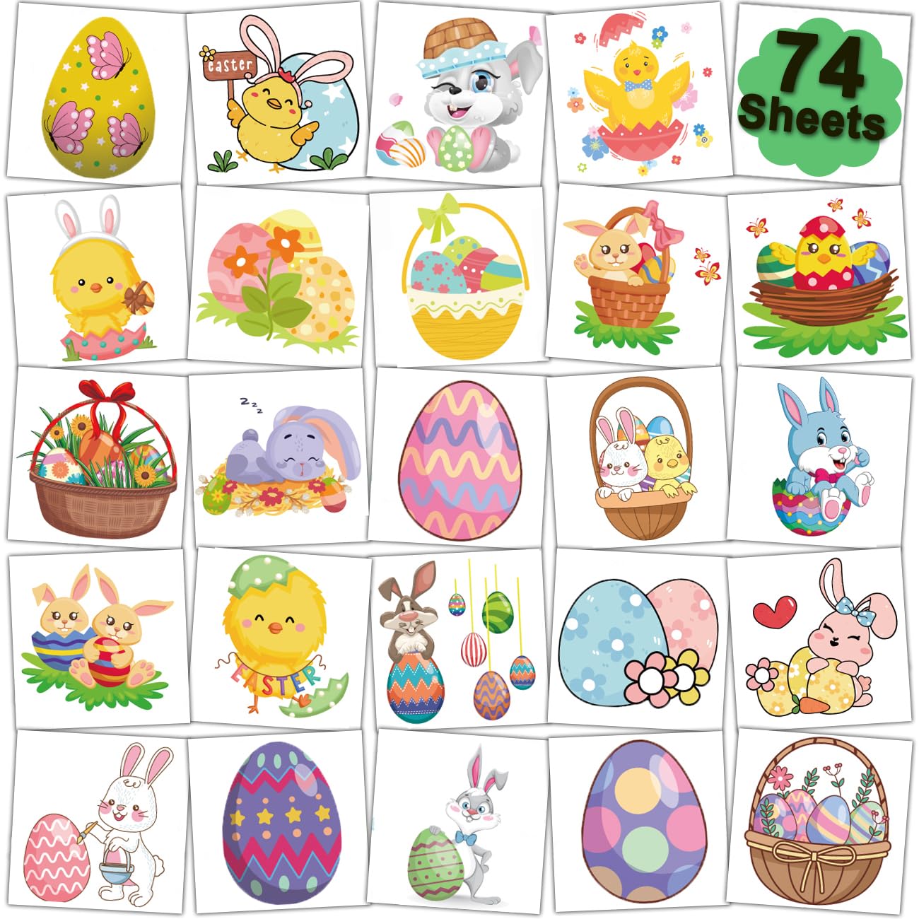 Easter Temporary Tattoos for Kids - 74 Sheets Easter Egg & Bunny Tattoos for Boys & Girls - Party Favors, Goodie Bag Fillers - Perfect for Easter Celebrations, Birthday Parties & Classroom Activities