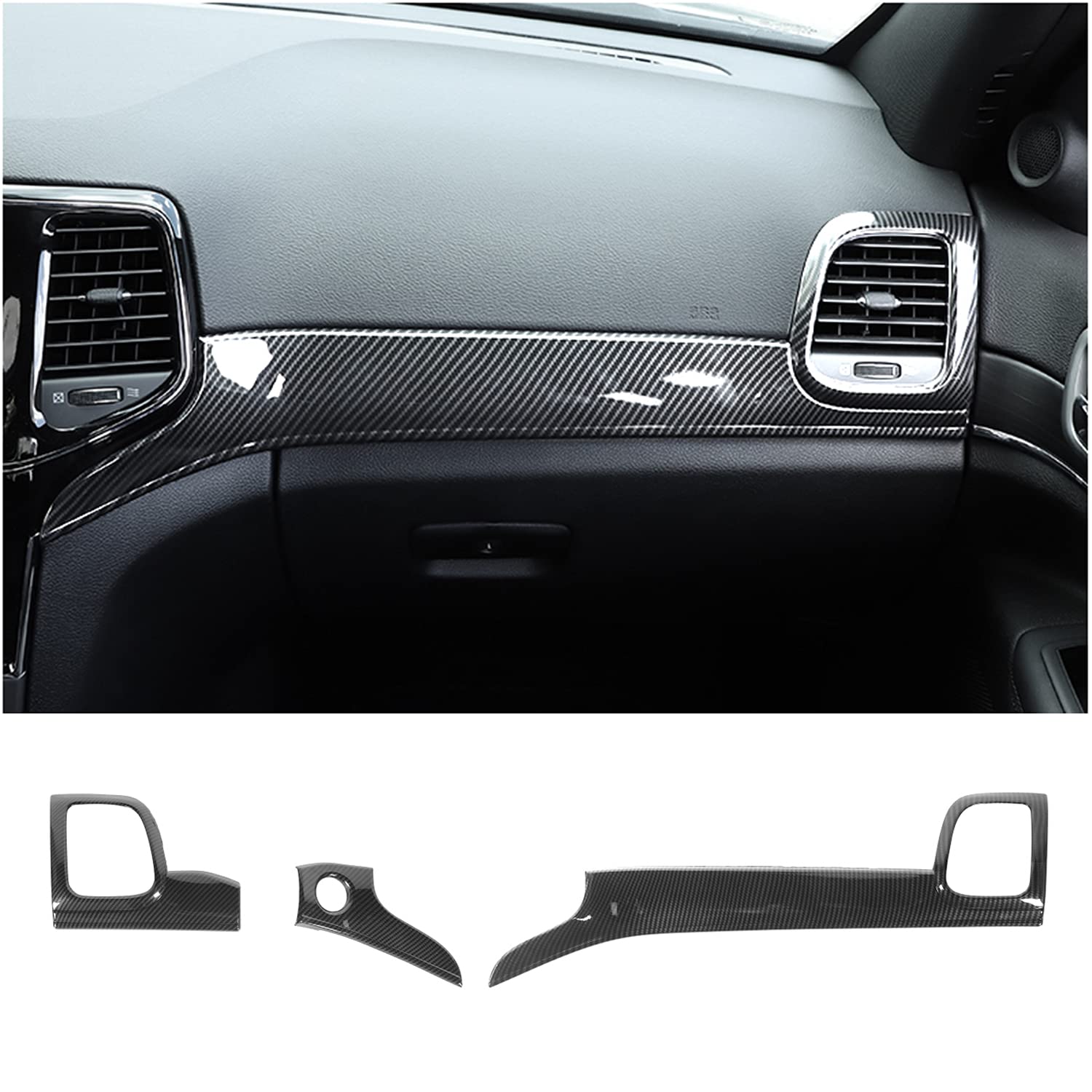 Premium ABS Carbon Fiber Style Dashboard Panel Trim & Door Handle Covers for Jeep Grand Cherokee 2014-2021 - Interior Accessories Upgrade for Enhanced Style & Protection