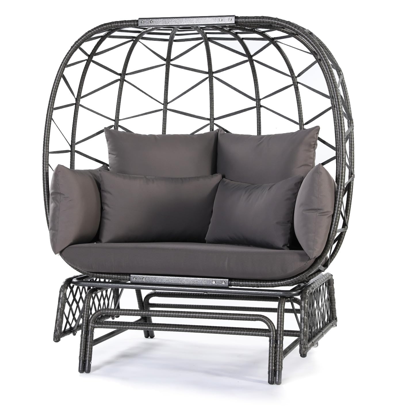 NICESOUL® Oversized Double Wicker Rocking Egg Chair - 500lb Capacity Egg Basket Loveseat with Thick Cushions & Sturdy Legs - Indoor/Outdoor Patio Gliding Swing Chair for Couples - Perfect for Garden, Balcony, Backyard Relaxation & Romantic Dates