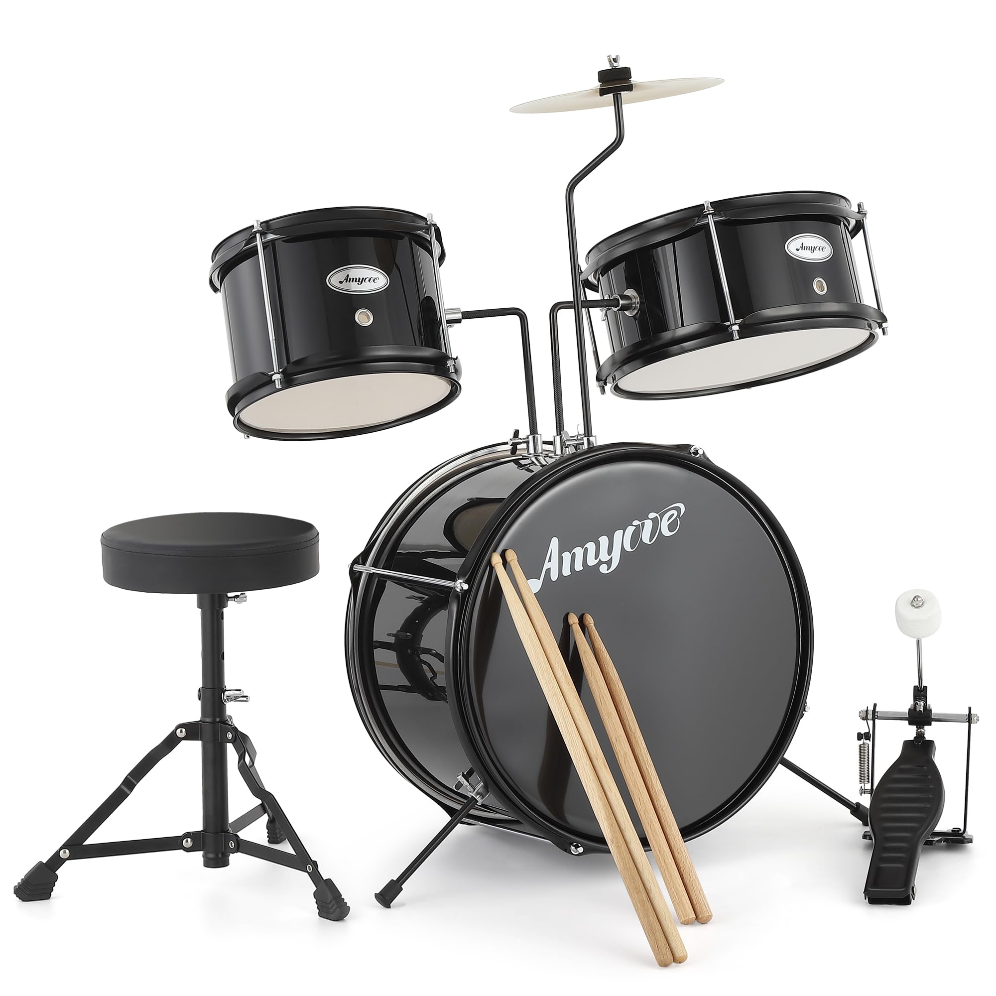 **Senfot AD-100 Beginner Drum Set – 3-Piece Wood/Metal Drum Kit with Bass Drum, 2 Toms, Cymbal, Sticks, Pedal & Stool – Perfect for Kids, Teens & Adults – Ideal for Birthday Gifts, Music Practice & Home Performances**