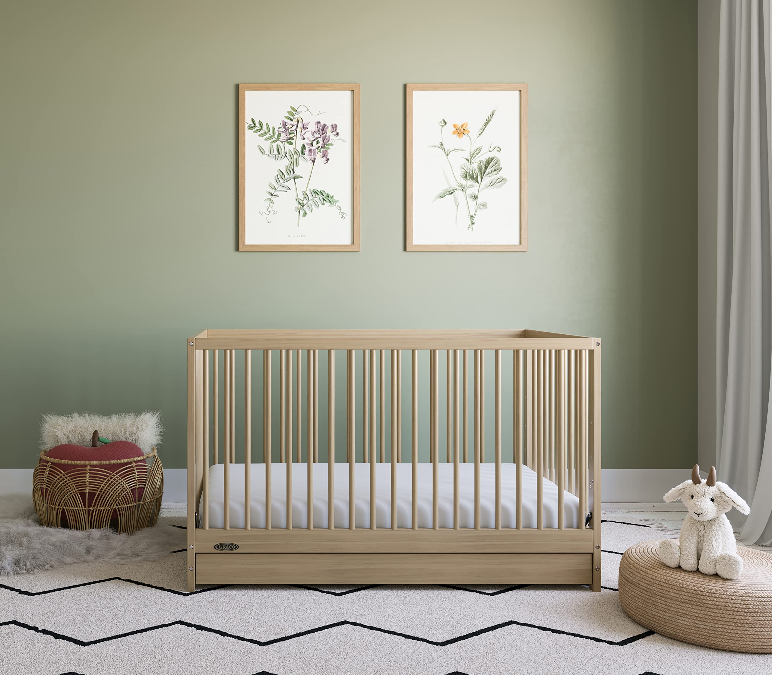 Graco Teddi 5-in-1 Convertible Crib with Storage Drawer in Driftwood – GREENGUARD Gold Certified Baby Crib | Converts to Toddler Bed, Daybed & Full Bed | Nursery Furniture with Built-in Storage | Perfect for Newborns, Infants & Growing Toddlers