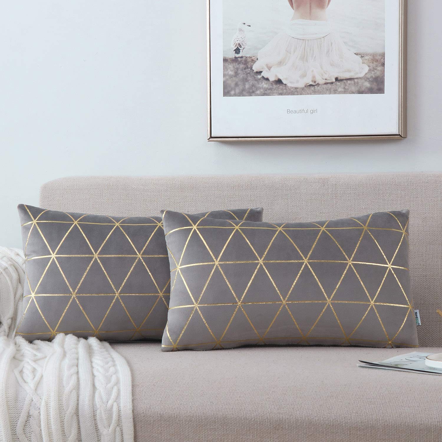 NordECO HOME 2-Pack Square Throw Pillow Covers 12x20 Inches - Soft Decorative Cushion Cases for Sofa, Couch, Bed & Home Decor in Elegant Grey | Perfect for Living Room, Bedroom & Cozy Home Styling
