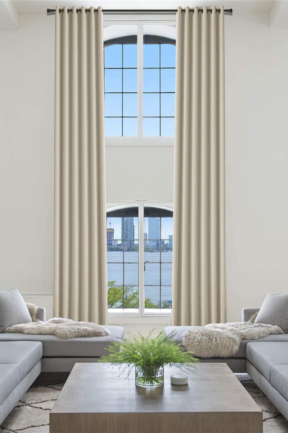 TWOPAGES Loft Curtain 180 Inch Long - Blackout Thermal Insulated Window Drapes for Living Room & Bedroom - Beige 1 Panel (50W x 180L) - Perfect for Home Theater, Nursery & Light-Sensitive Sleepers