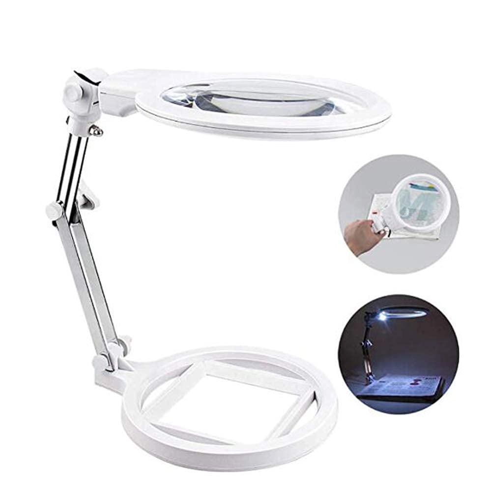 2X & 6X Folding Desktop Magnifier with LED Lights - Hands-Free Adjustable Reading Magnifying Glass for Books, Inspection, Crafts & Hobbies - Perfect for Seniors, Jewelers & Coin Collectors (Portable Table Stand Magnifier)