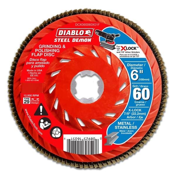 Freud DIABLO 6-Inch 60Grit Flap Disc with X-Lock - Aluminum Oxide Grinding Wheel for Angle Grinder | Stainless Steel & Metal Polishing | Perfect for Welding, Rust Removal & Surface Prep (7/8