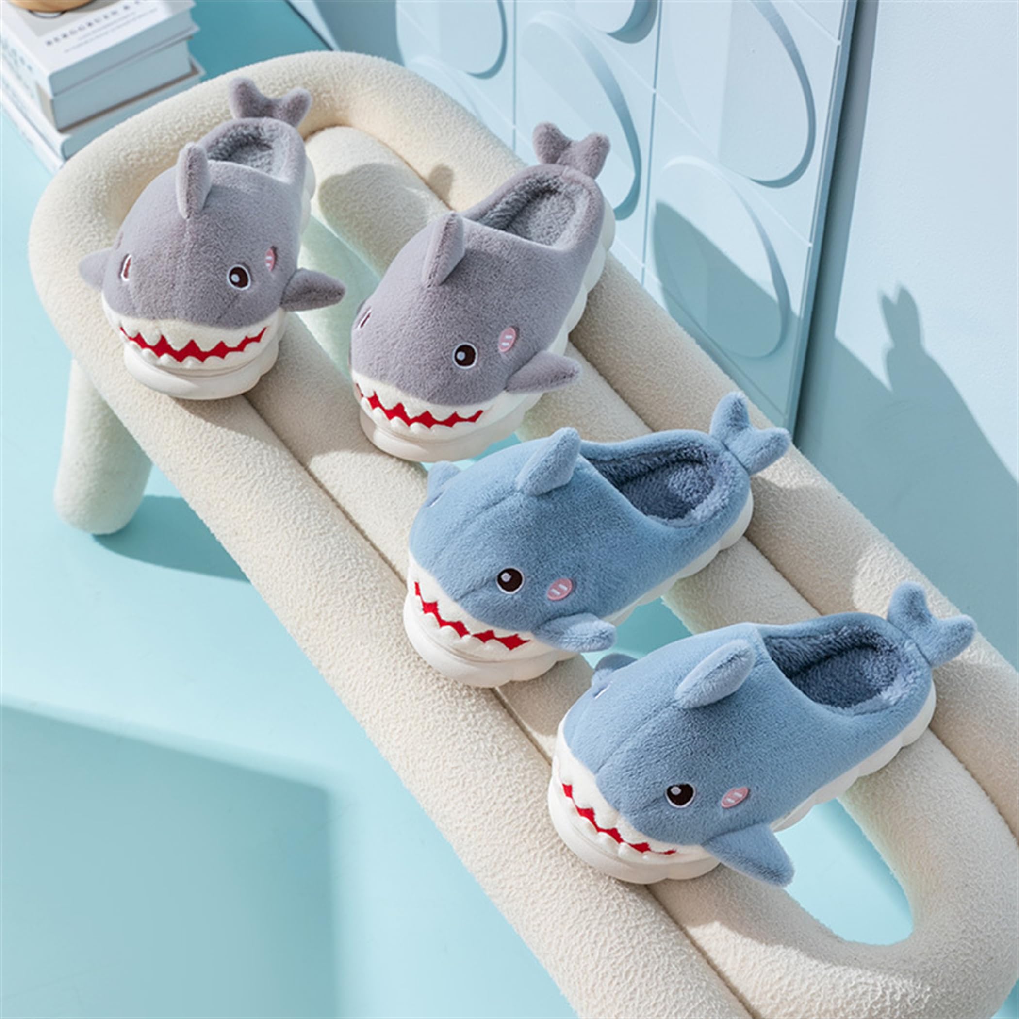 Cute Shark Slippers for Women - Warm Plush Animal House Slippers for Winter - Cozy Home Indoor & Outdoor Wear