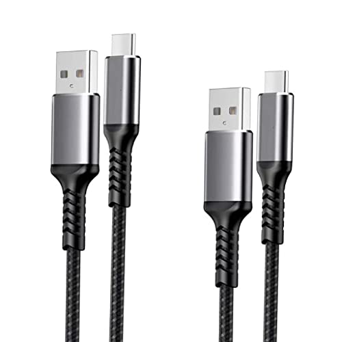 Fast Charging USB C Cable 3A [2-Pack 1.5FT] USB-A to USB-C Nylon Braided Charger Cord - Compatible with Samsung Galaxy S20/S10/S9/S8, Note 10/9/8, LG & More (Black & Grey) - Perfect for Home, Office & Travel Charging