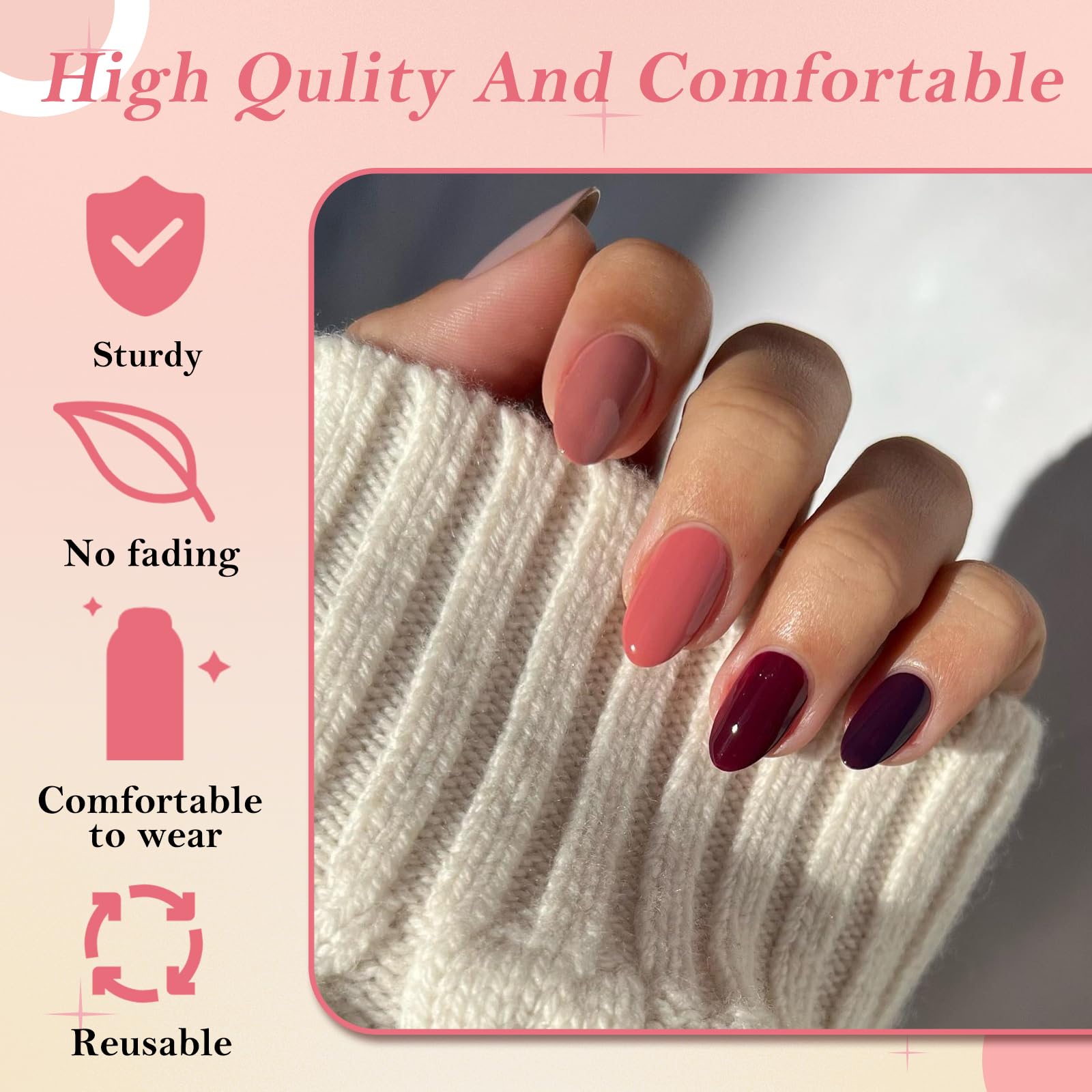 240Pcs Short Almond Press on Nails - Glossy Nude Pink Fake Nails with Adhesive Tabs, Cute Solid Color Acrylic False Nails for Women & Girls - Perfect for Daily Wear, Parties, Weddings and Special Occasions