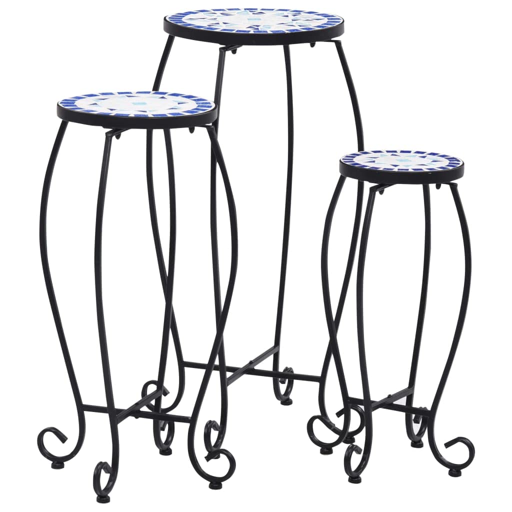 CHARMMA Mosaic Tables Set of 3 - Blue and White Ceramic Coffee Tables (11.1KG) for Living Room, Patio & Outdoor Decor