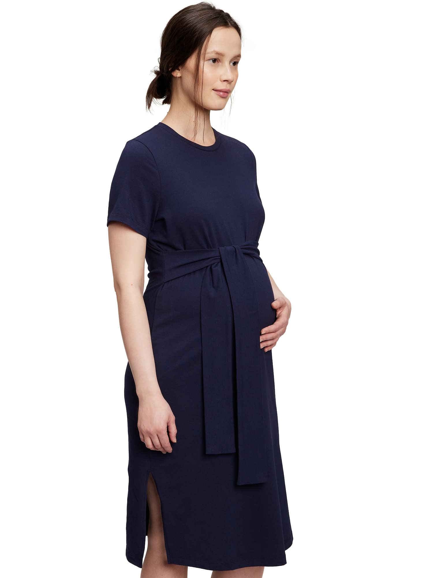 GAP Women's Maternity Short Sleeve Knit Tie Dress - Comfortable Pregnancy Outfit for Casual Wear, Baby Shower & Maternity Photos
