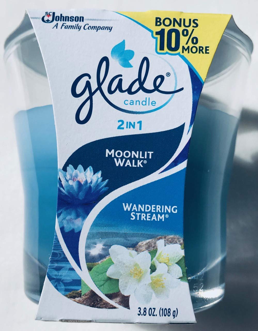 Glade 2-in-1 Moonlit Walk & Wandering Stream Scented Candles - 3.8 oz with 10% Bonus Oil Wax - Perfect for Home Relaxation, Romantic Dinners & Spa Nights