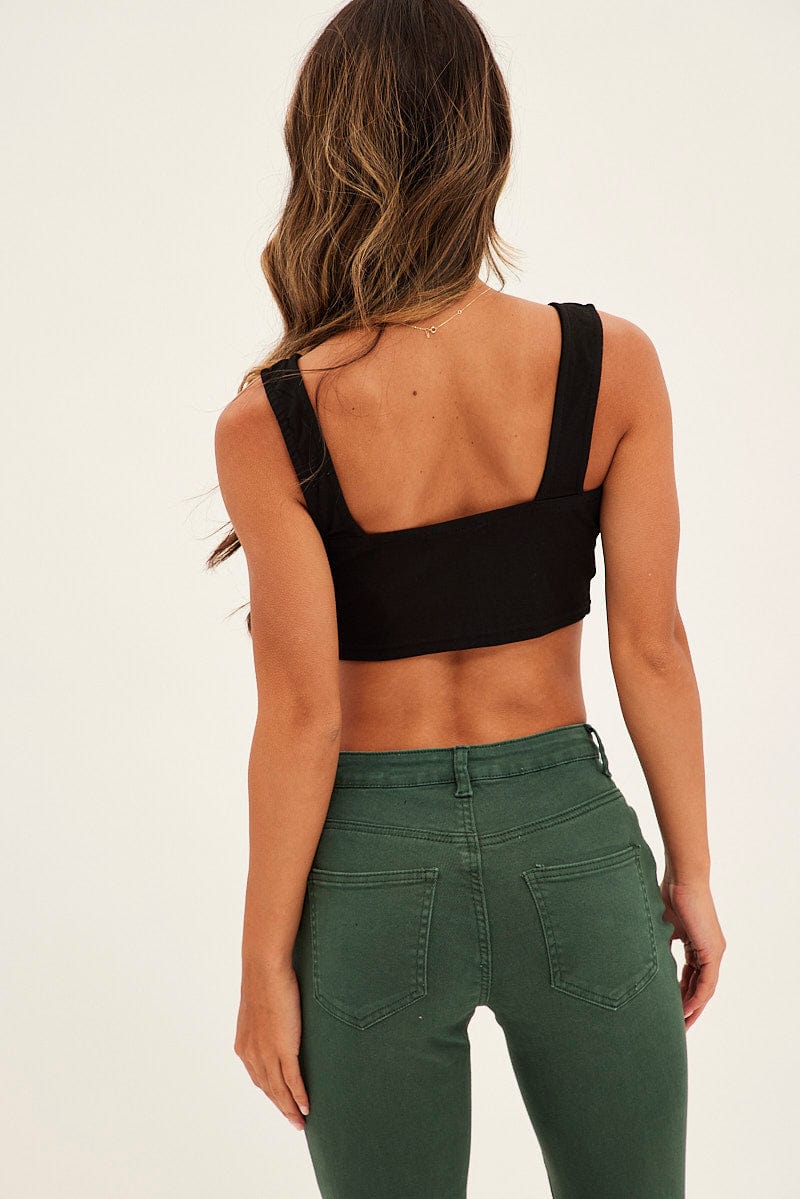 Black Butterfly Tank Top with Drawstring Front - Stylish Crop Top for Women | Perfect for Summer Outfits, Beach Wear & Casual Fashion