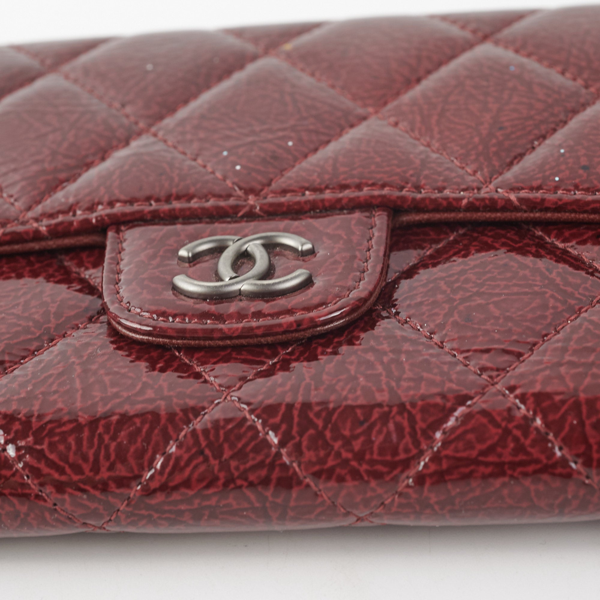 Chanel Long Quilted Patent Leather Burgundy Wallet for Women | Luxury Designer Card Holder & Money Organizer | Perfect for Everyday Use, Travel, and Gifting