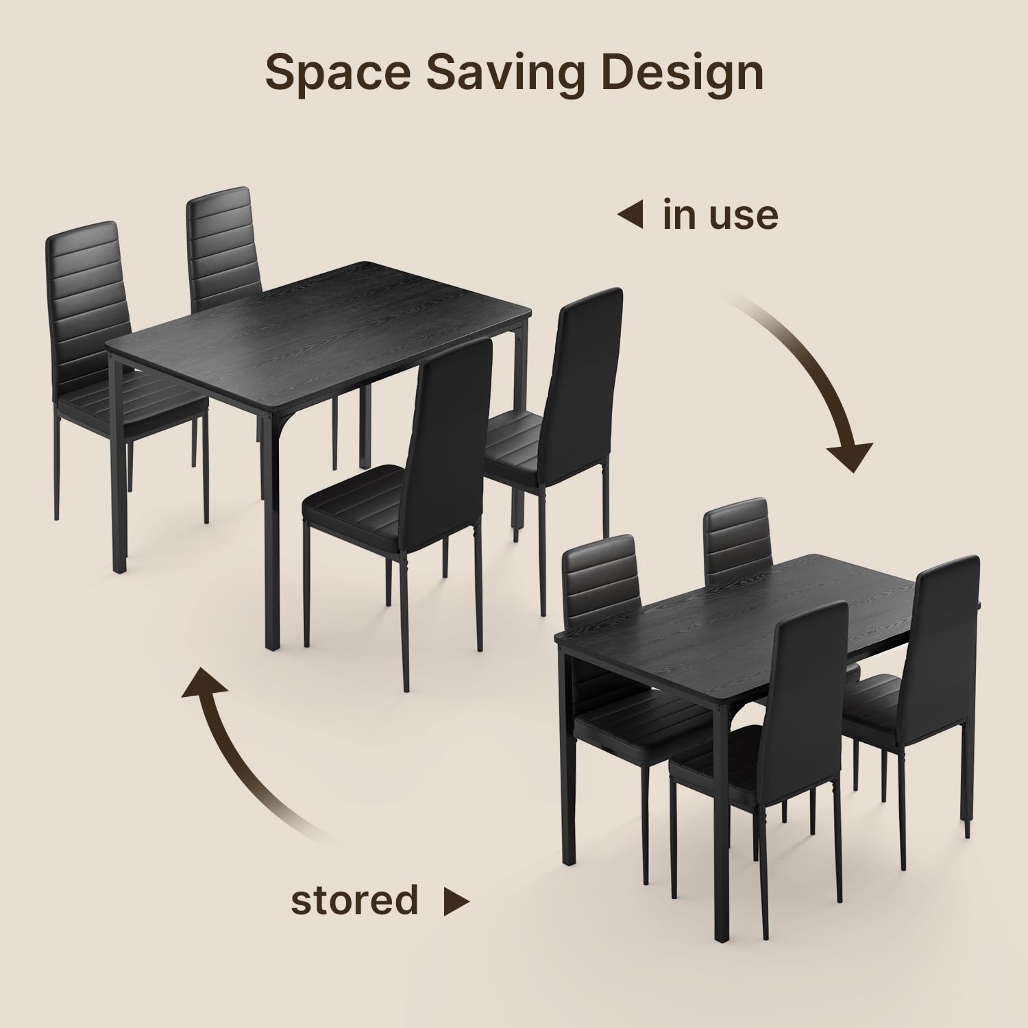 5-Piece Gizoon Dining Table Set for 4 with Upholstered PU Leather Chairs - Kitchen & Dining Room Table Set for Small Spaces, Apartments, Living Rooms - Perfect for Family Meals, Entertaining Guests & Compact Home Decor (Black)