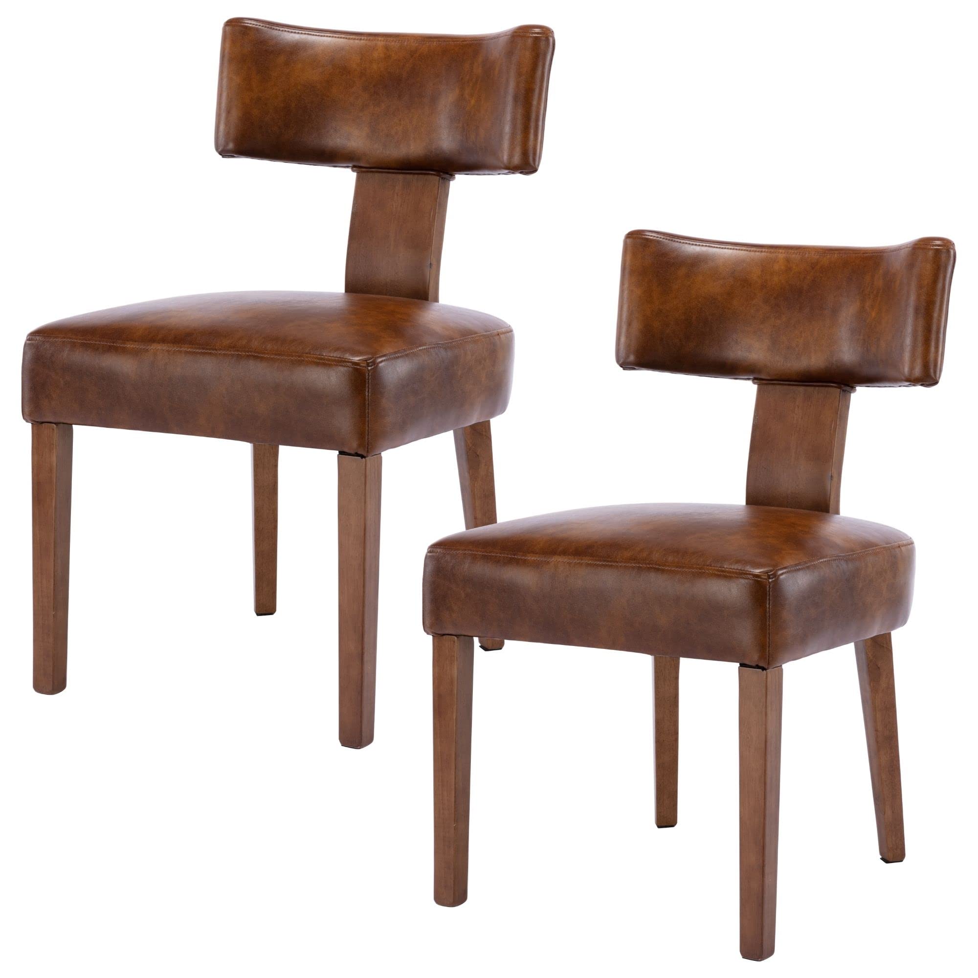 Mid Century Modern Dining Chairs Set of 2 - PU Leather Upholstered Side Chairs, Solid Wood Armless Parson Chairs for Kitchen & Dining Room - Brown - Perfect for Small Spaces & Contemporary Home Decor