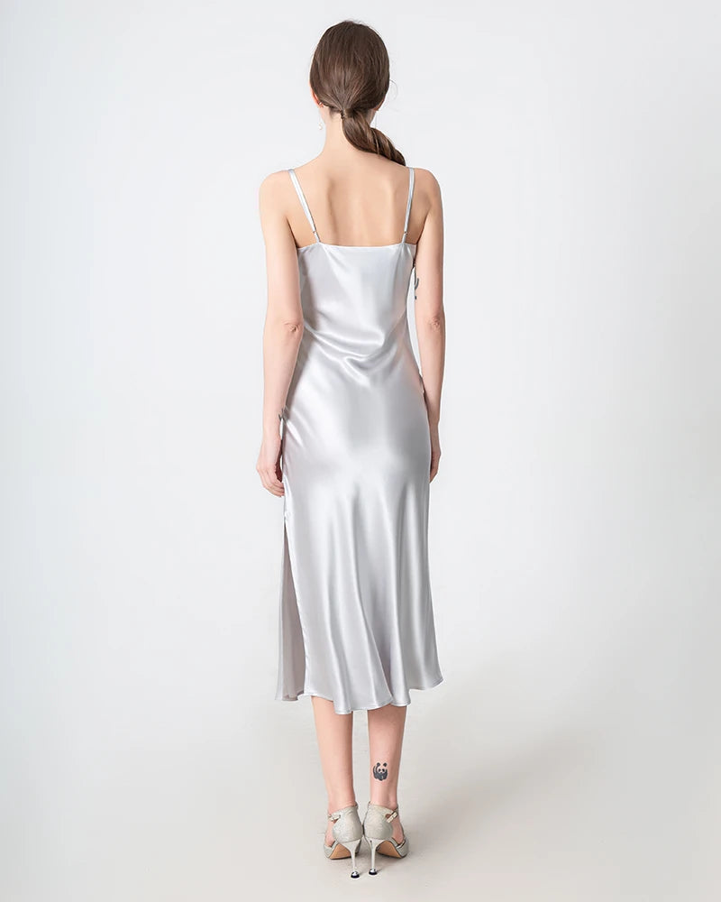 Elegant Slit Cowl Neck Midi Silk Dress for Women - Luxury Party & Evening Wear - Perfect for Weddings, Cocktails & Special Occasions