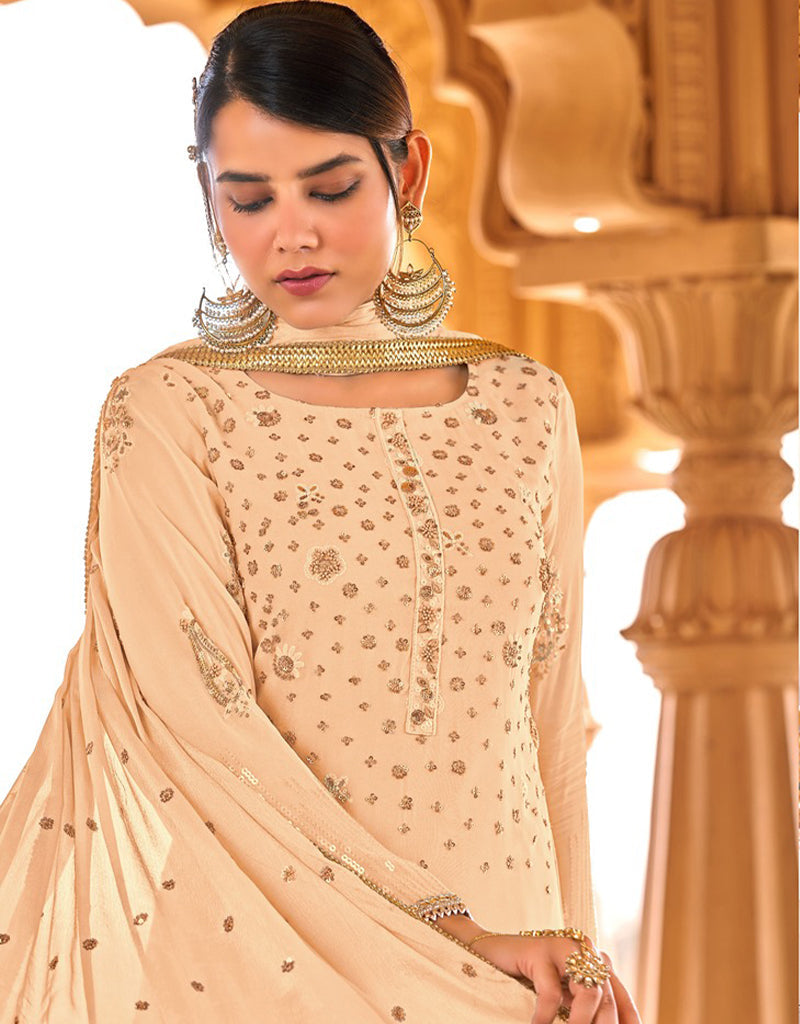 Beige Pant Style Suit Faux Georgette - Elegant Women's Office Wear for Business & Formal Occasions