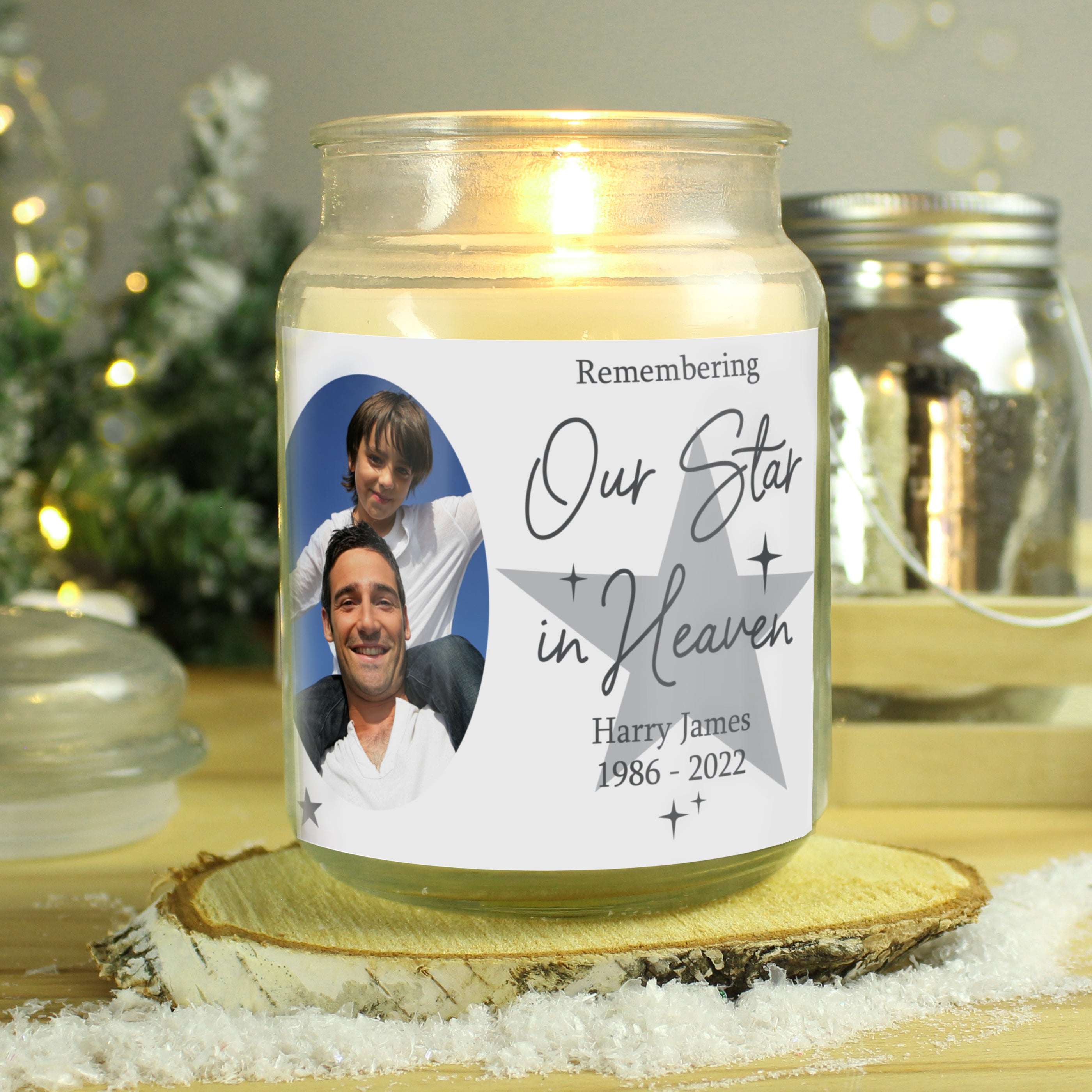 Personalized 'Our Star in Heaven' Photo Upload Large Scented Jar Candle - Memorial Gift for Loved Ones, Home Decor & Relaxation