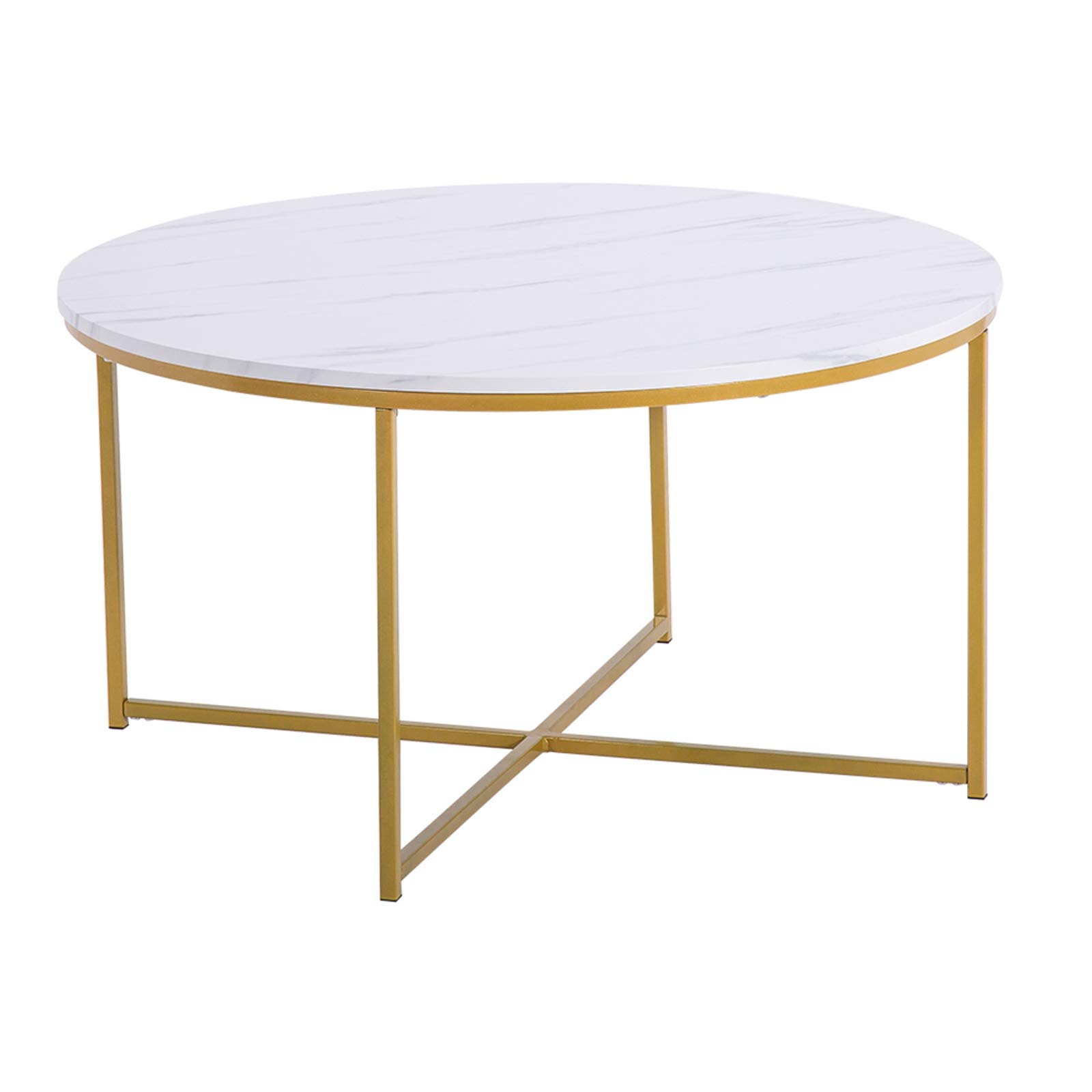Modern White Marble Coffee Table with Gold Metal Legs - 2-Tier Rectangular Faux Marble Cocktail Table for Living Room, Home Office & Lounge - Durable Metal Frame Accent Furniture for Stylish Home Decor