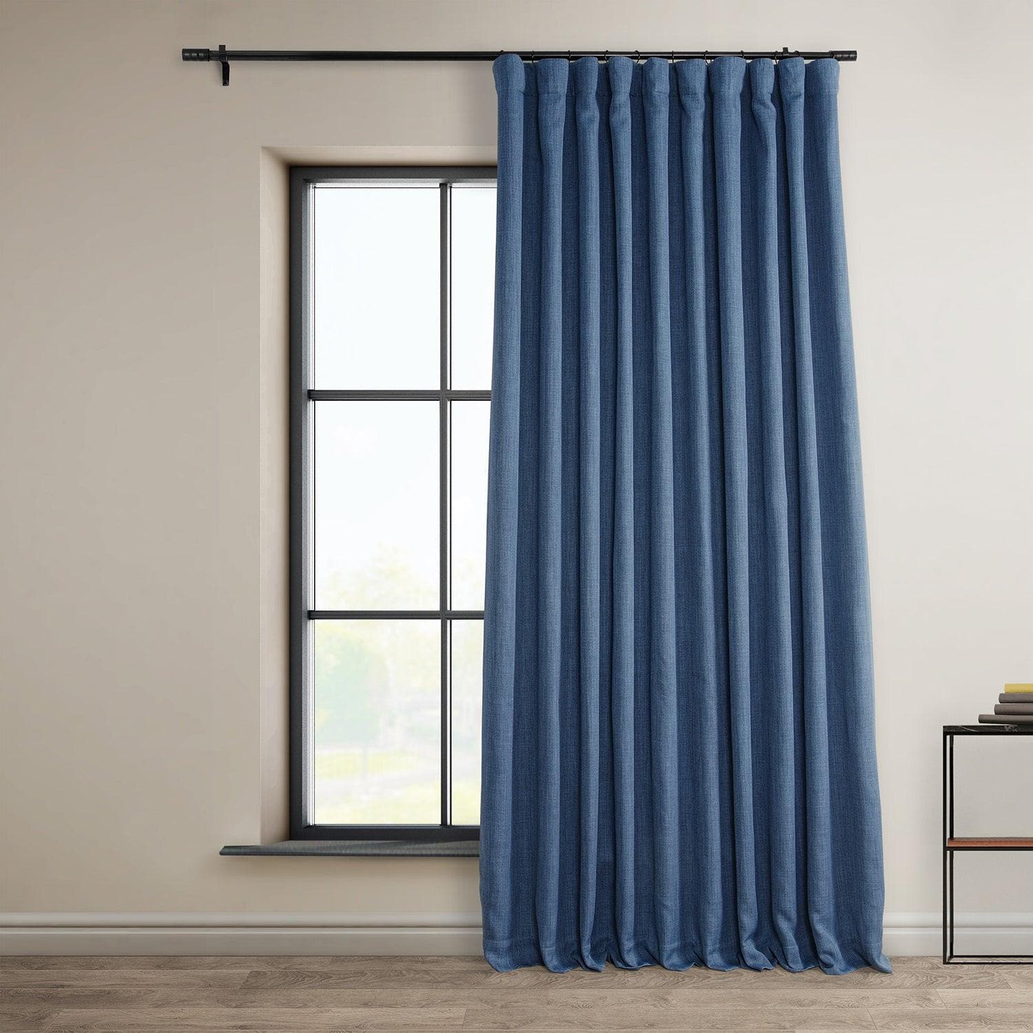 Blackout Denim Extra Wide Textured Faux Linen Curtains for Bedroom & Living Room - Noise Reducing, Light Blocking Window Treatments for Home Decor