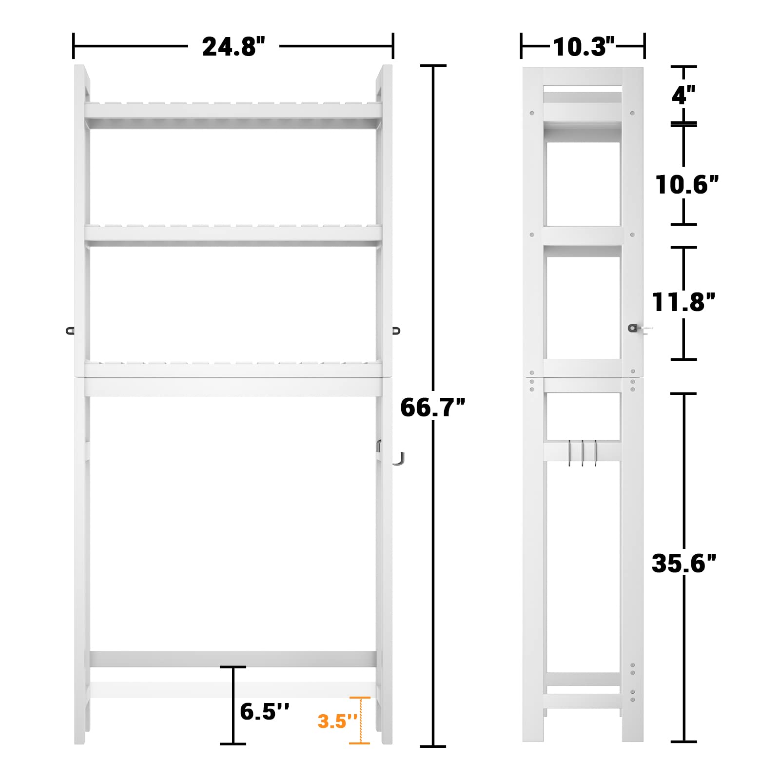 Homykic White Bamboo Over The Toilet Storage Shelf with 5-Tier Bathroom Organizer - Space Saving Bathroom Storage Solution for Small Spaces, Toilet Paper Holder & Towel Rack