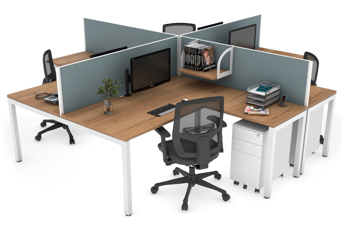 Quadro Square Legs 4-Person Corner Workstation Desk - 1600L x 1800W with Cable Management Scallop - Perfect for Office, Home Office & Collaborative Workspaces