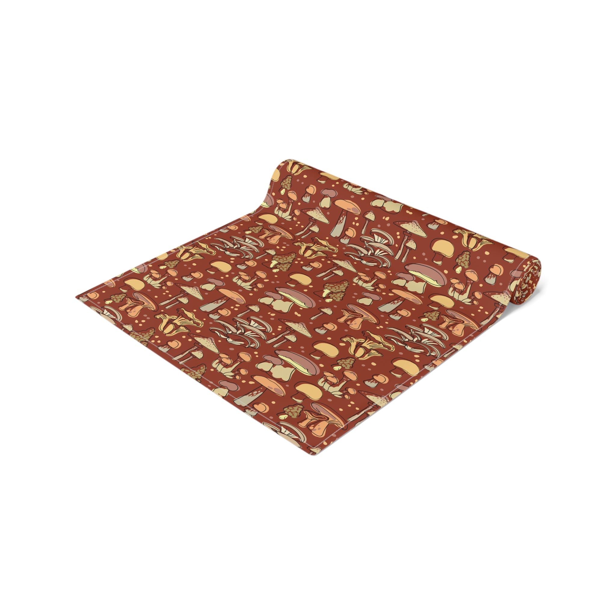 Stylish Cotton or Polyester Table Runner with Groovy Brown Mushroom Print - 2 Size Options for Dining & Kitchen Decor