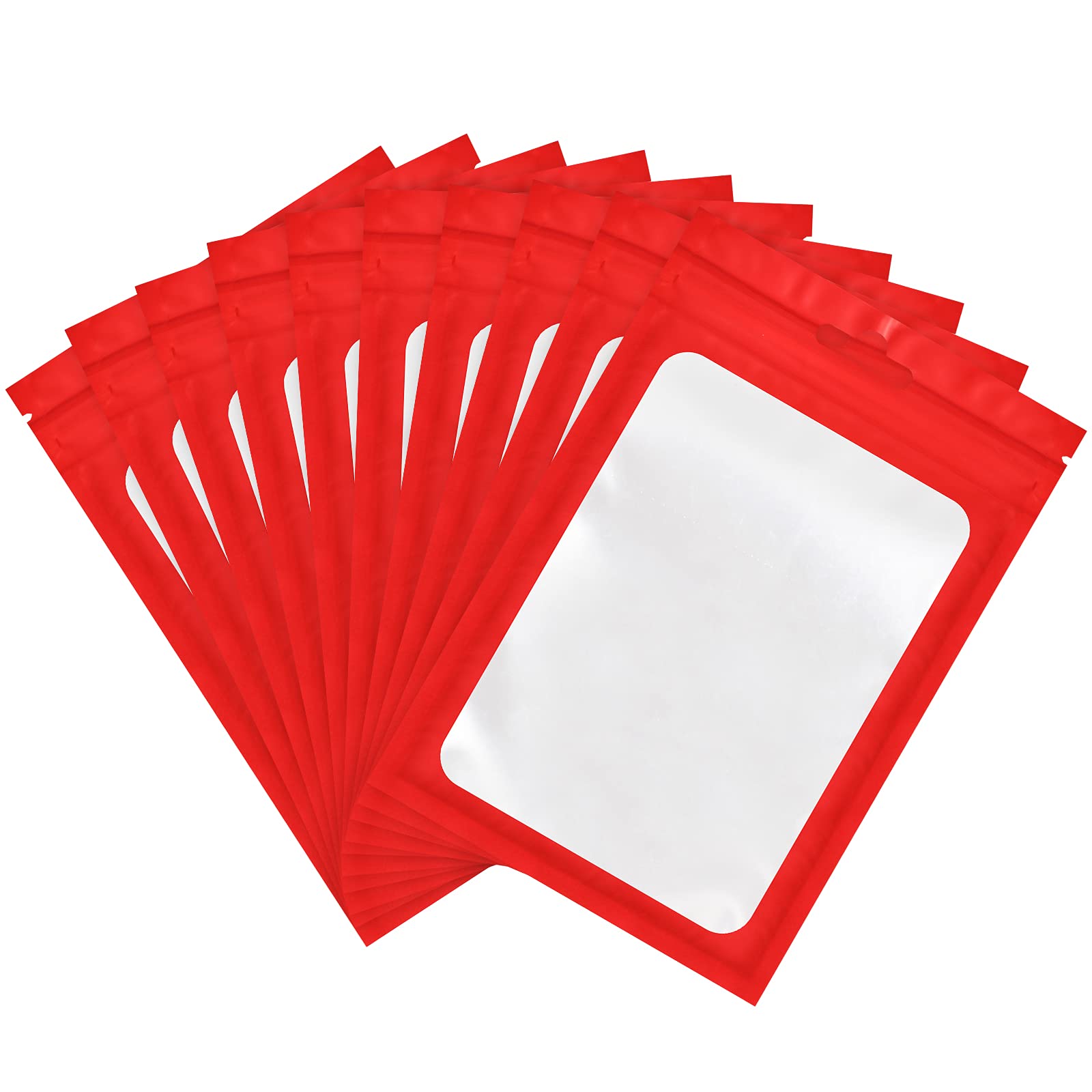 100 Pack Smell Proof Mylar Bags with Clear Window - Odorless, Airtight, Self-Sealing Foil Pouch for Food Storage (4x6 Inch, Red) - Perfect for Preserving Freshness of Herbs, Coffee, and Dry Goods