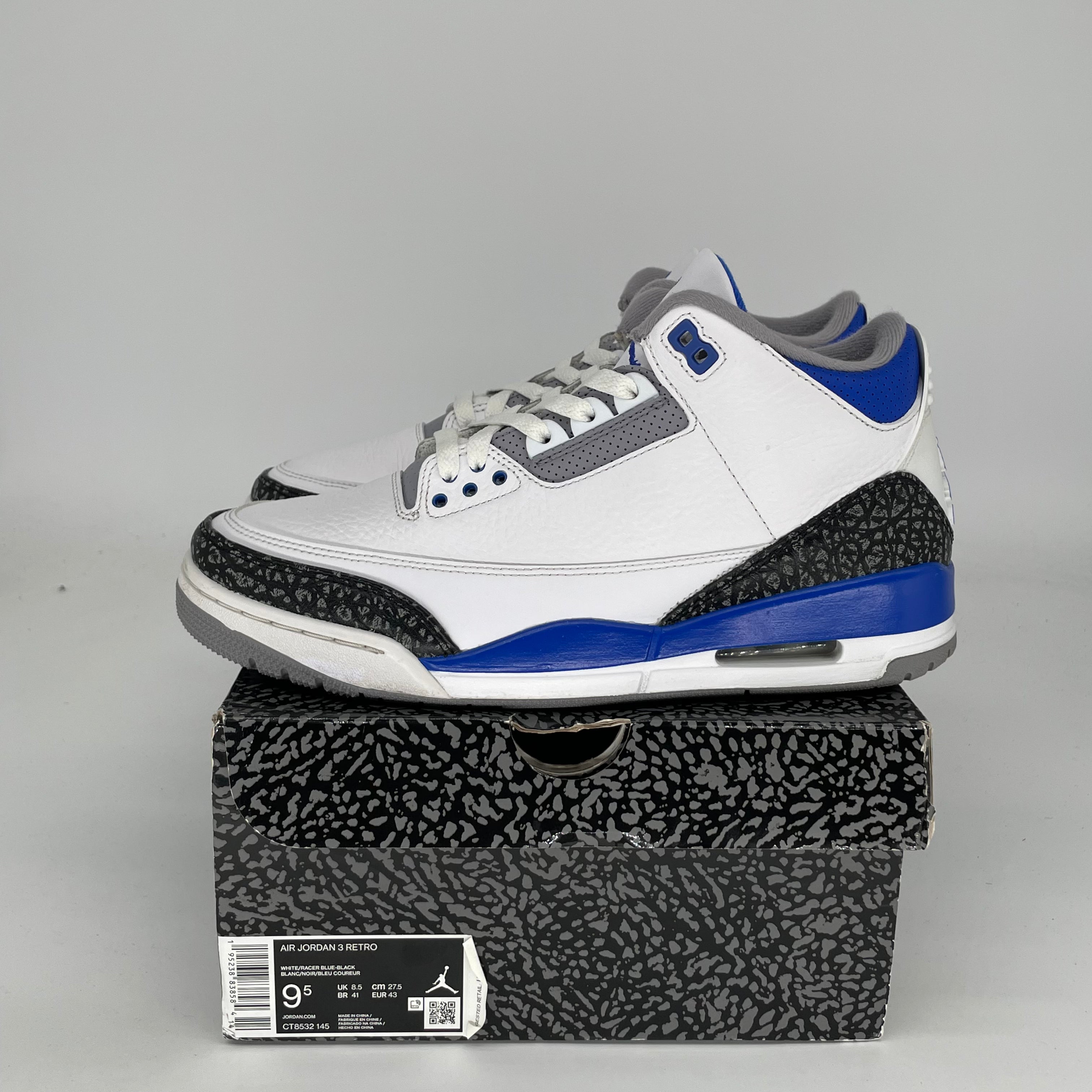 AIR JORDAN 3 RACER BLUE Men's Basketball Shoes Size 9.5 - Style CT8532-145 | Retro Sneakers for Running, Gym & Streetwear Fashion