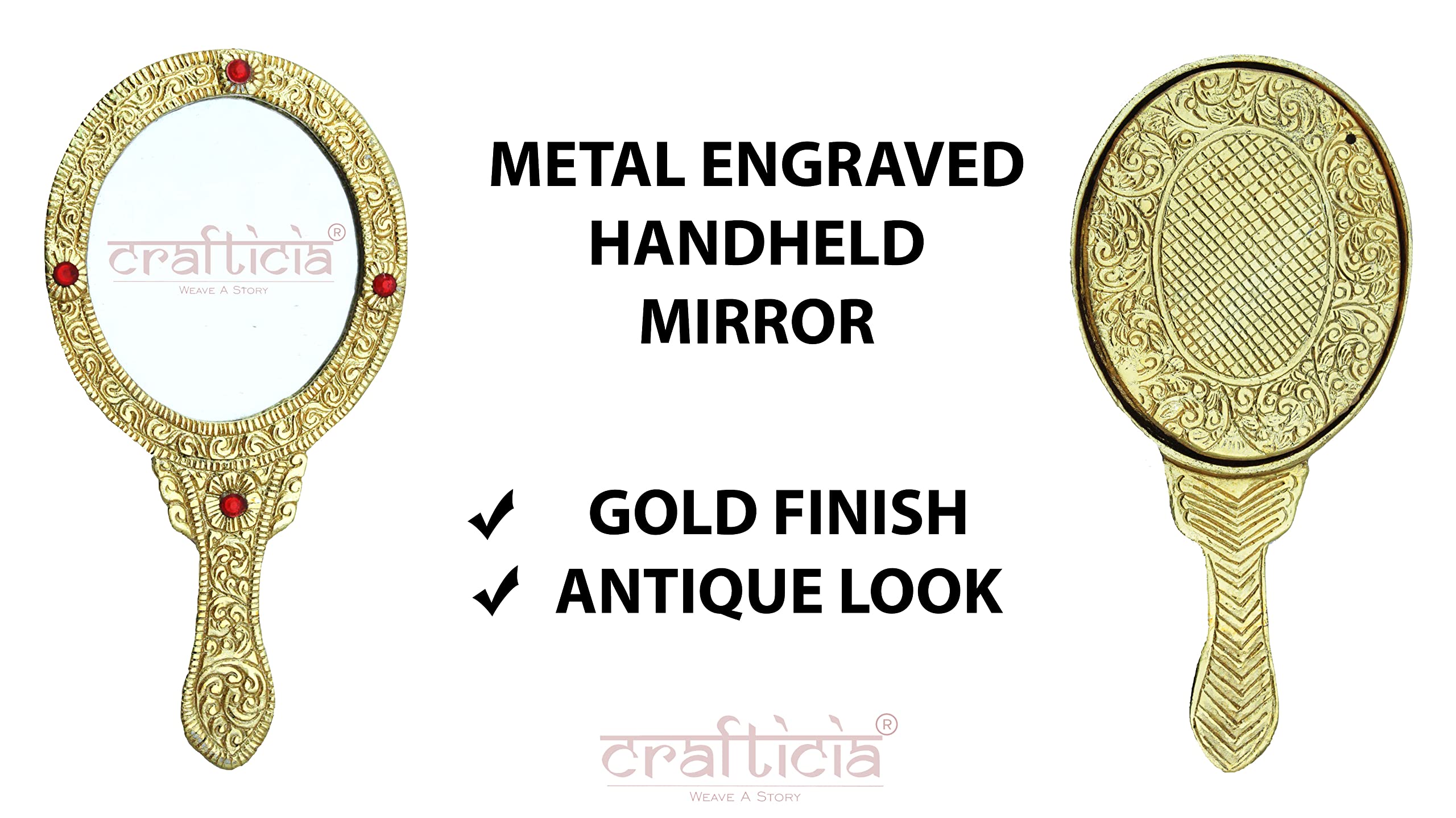 Vintage Golden Handheld Mirror for Makeup & Travel - 10X18 cm
