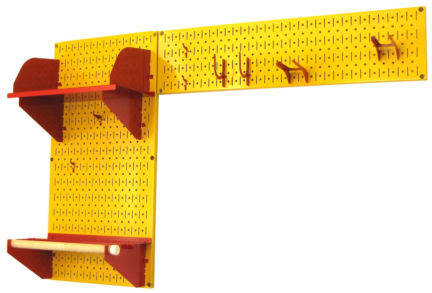 Wall Control Pegboard Garden Tool Organizer Kit - Yellow Pegboard with Red Hooks for Storage & Organization - Perfect for Garage, Shed, and Workshop Tool Organization