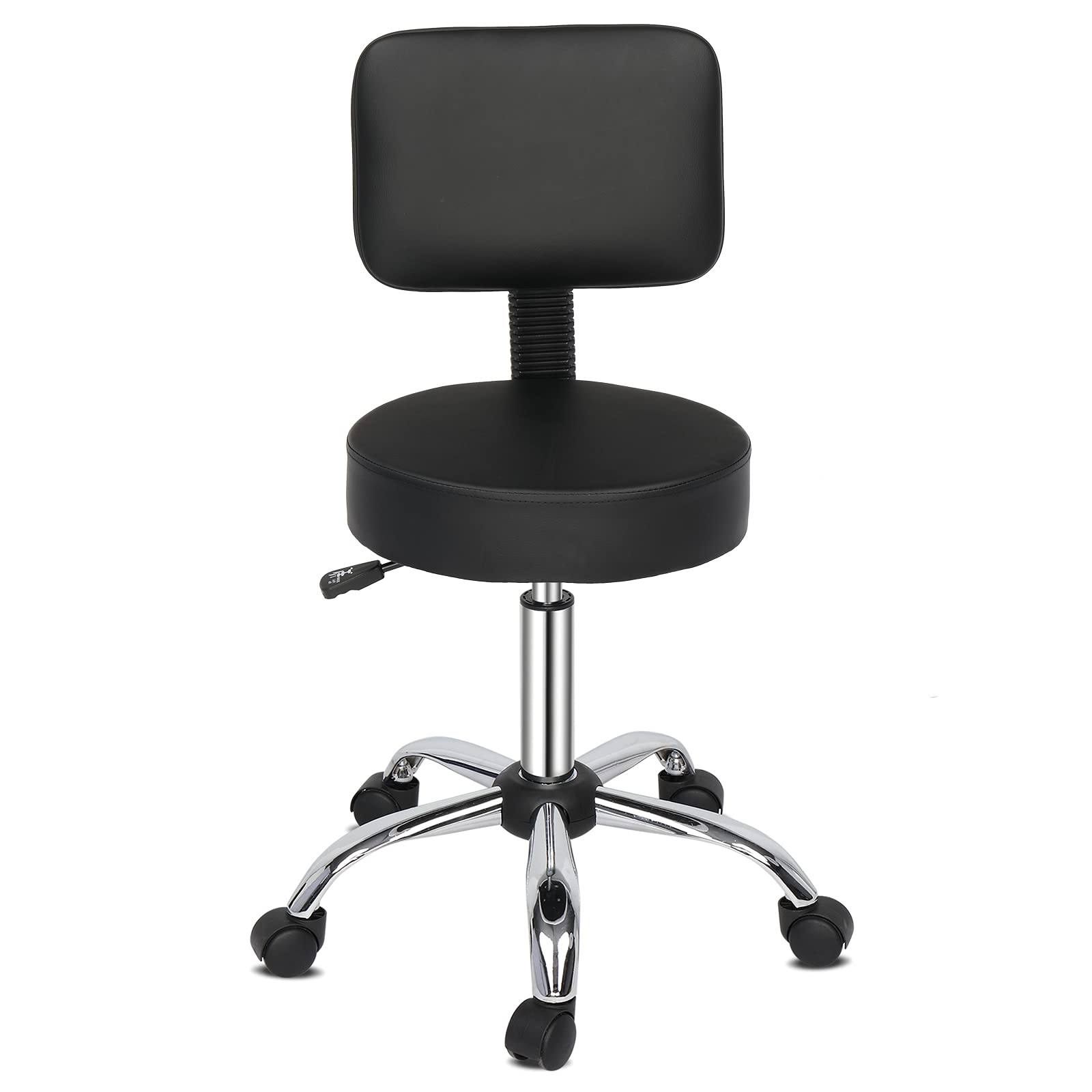 Vasitelan Hydraulic Swivel Salon Stool with Back - Adjustable Rolling Office Chair for Beauty, Barber, Tattoo & Massage - Black | Perfect for Salon, Spa, Clinic & Home Use