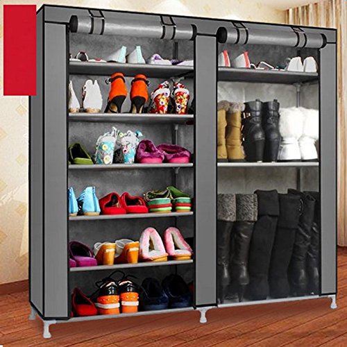 BNSPLY Double Row Non-Woven Fabric Shoe Rack - Holds 27 Pairs, Portable Shoe Storage Organizer with Durable Cover, Space-Saving Grey Shoe Shelf for Closet, Entryway, or Bedroom Organization