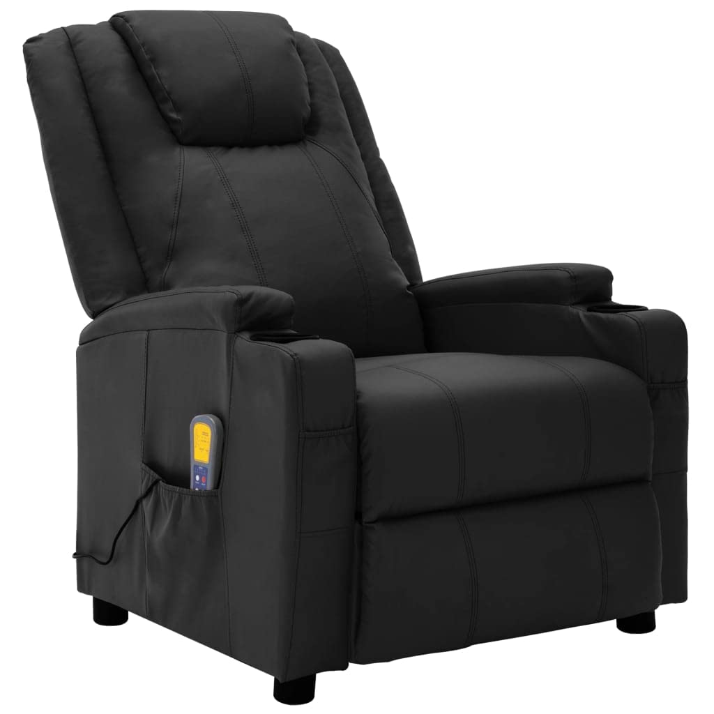 Premium Black Faux Leather Reclining Lounge Chair - Single Theater Seating Recliner Sofa with Padded Seat for Home Theater, Living Room & Reading Nook - Massage Function & Comfortable Relaxation