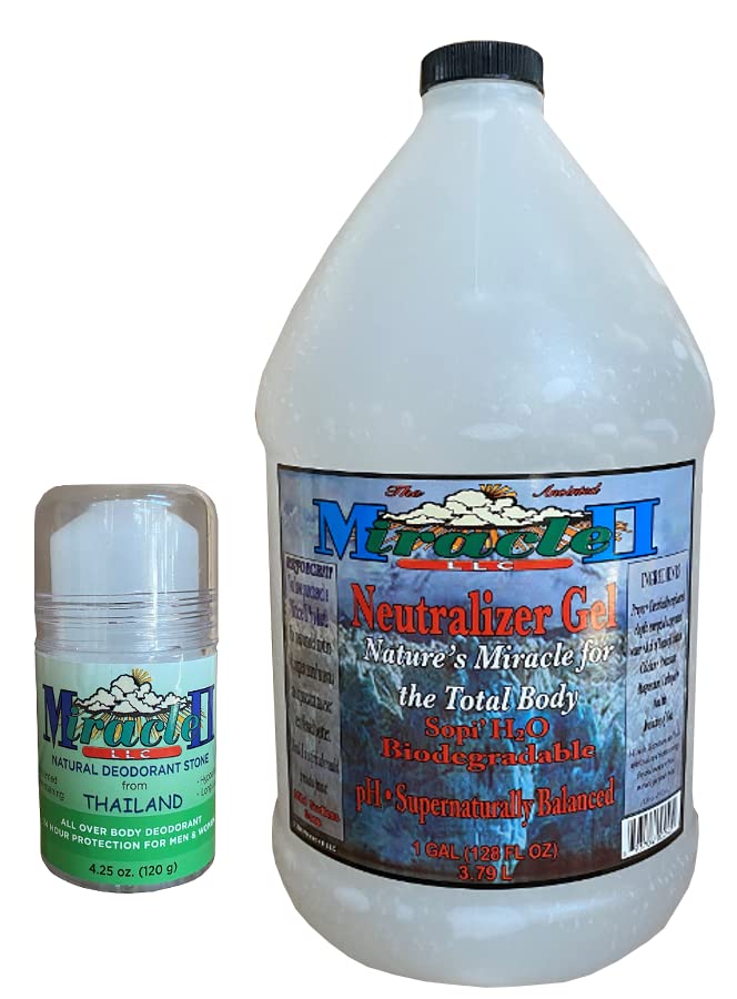 Miracle II Gel Gallon + Natural Deodorant Stone Set - Organic Skin Care & Body Detox Solution for Daily Cleansing, Showering & Wellness Routine (Shipped from Amazon USA)