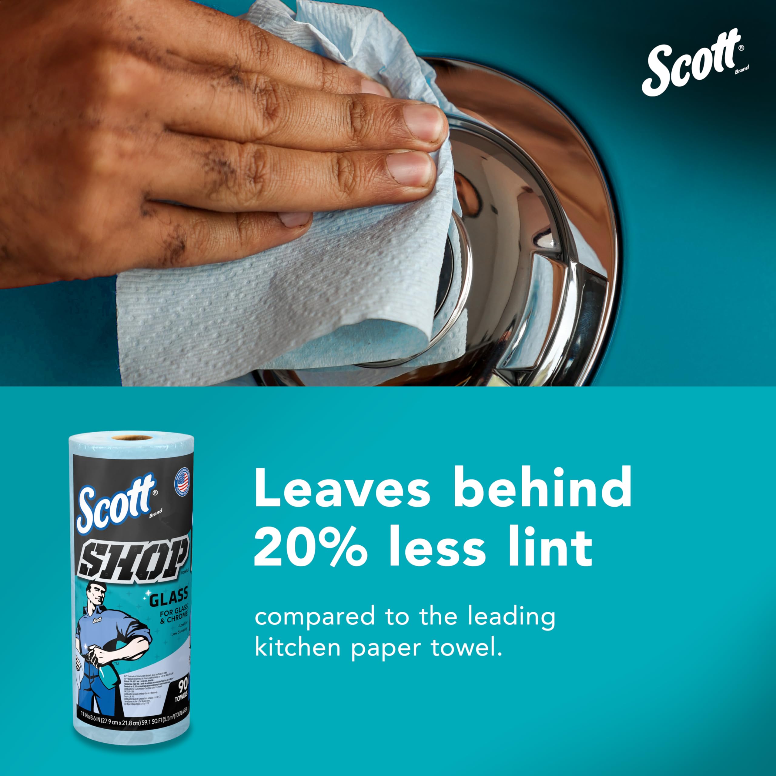 Scott® Premium Blue Shop Towels for Glass, Mirrors & Chrome - 8.6
