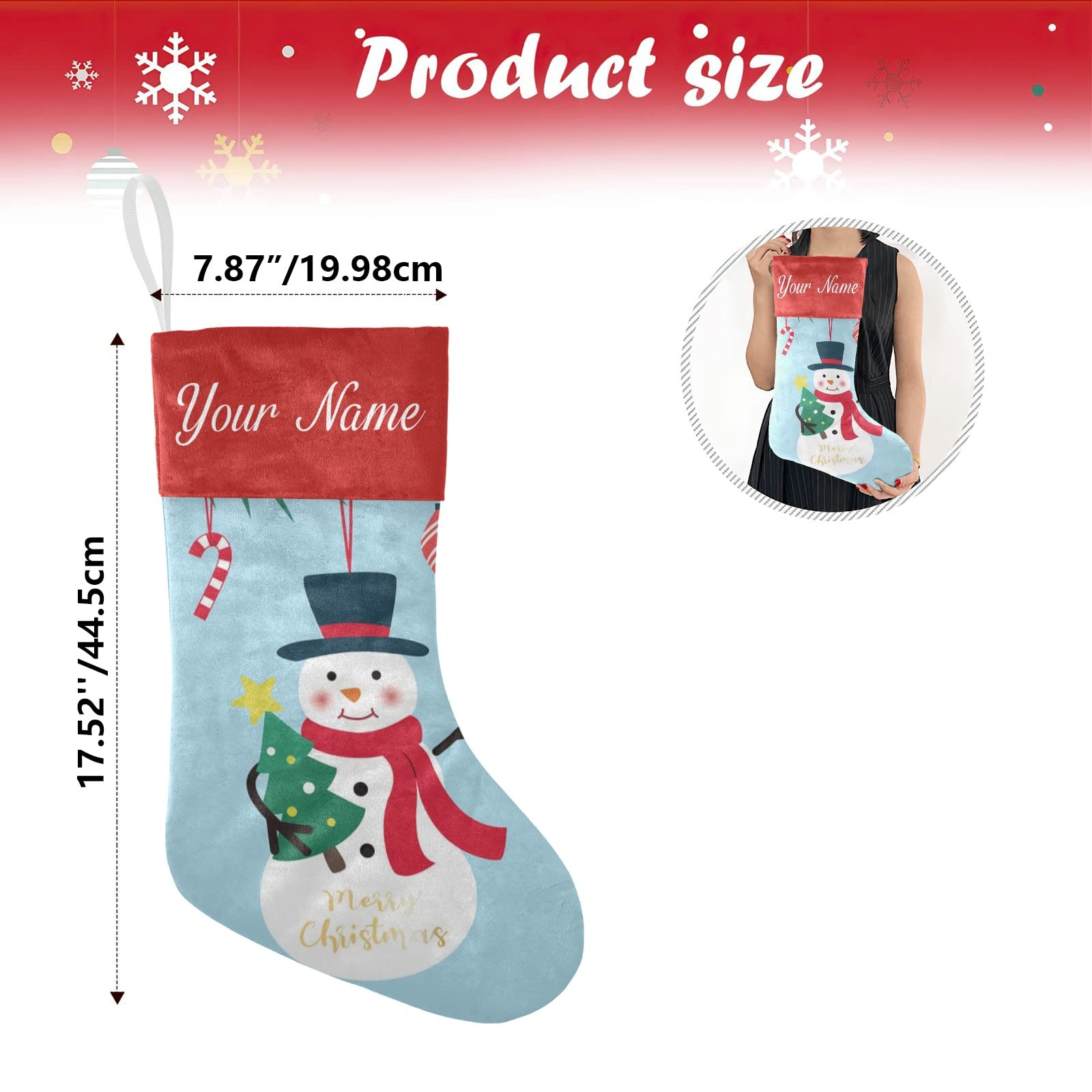 Personalized Snowman Christmas Stockings for Pets - Custom Name Dog Xmas Socks Gift (17.52 x 7.87 Inch) - Perfect for Holiday Decor & Pet Christmas Presents
