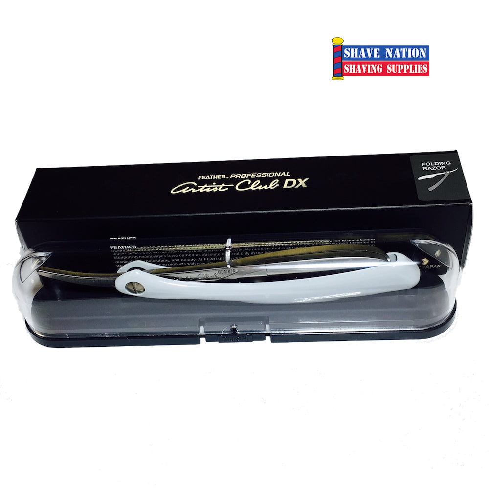 Feather DX Artist Club Folding Razor Pearl - Professional Japanese Straight Razor for Shaving & Grooming - Perfect for Barbershops, Home Use & Travel