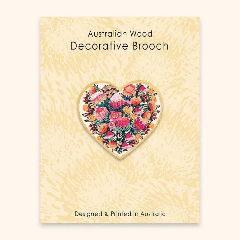Flowers of Oz Heart Wooden Brooch - Handmade Wooden Floral Pin for Women - Perfect for Weddings, Parties & Everyday Fashion Accessories