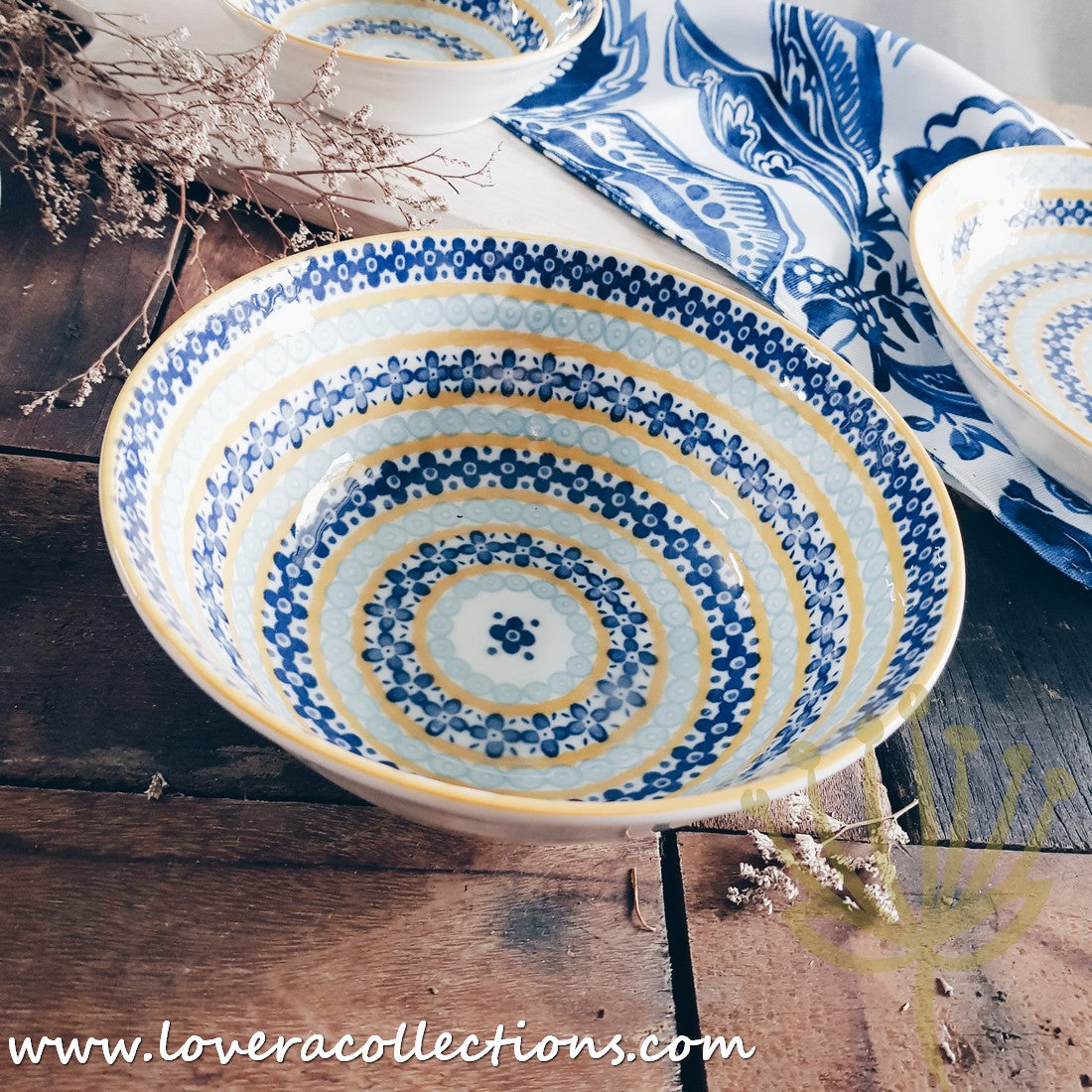 Awasaka Japan Blue & Yellow Floral Tea & Dinnerware Set - Elegant Japanese Ceramic Cups, Plates & Serving Dishes for Afternoon Tea, Dinner Parties & Home Decor