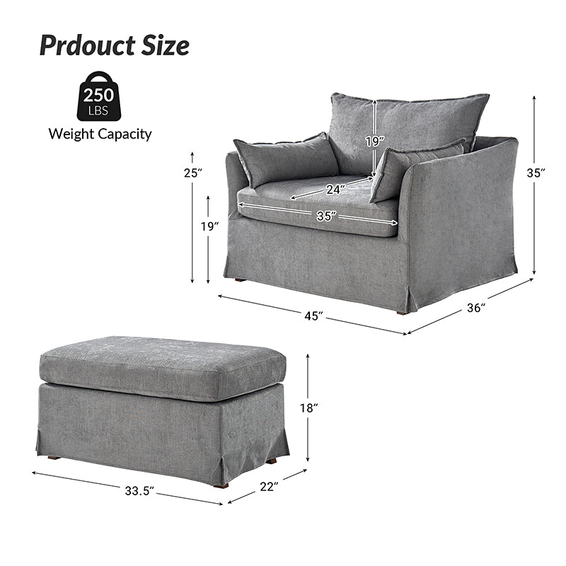 Comfortable Miles Slipcovered Armchair with Large Ottoman - Perfect for Living Room, Bedroom, or Home Office Relaxation