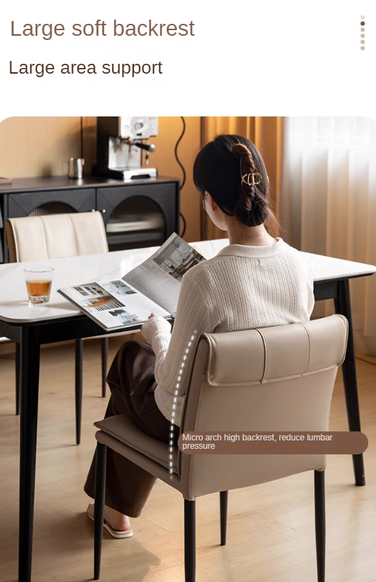 Premium Organic Leather Iron Light Luxury Soft Backrest Chair - Elegant Home Office & Lounge Seating for Comfort & Style